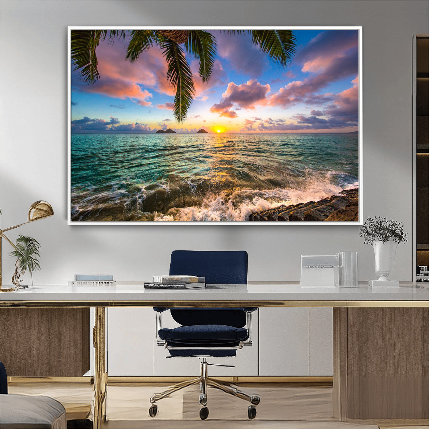 85985-MGV-FC-36X24_White-Framed Tropical Sunset Art Canvas Print