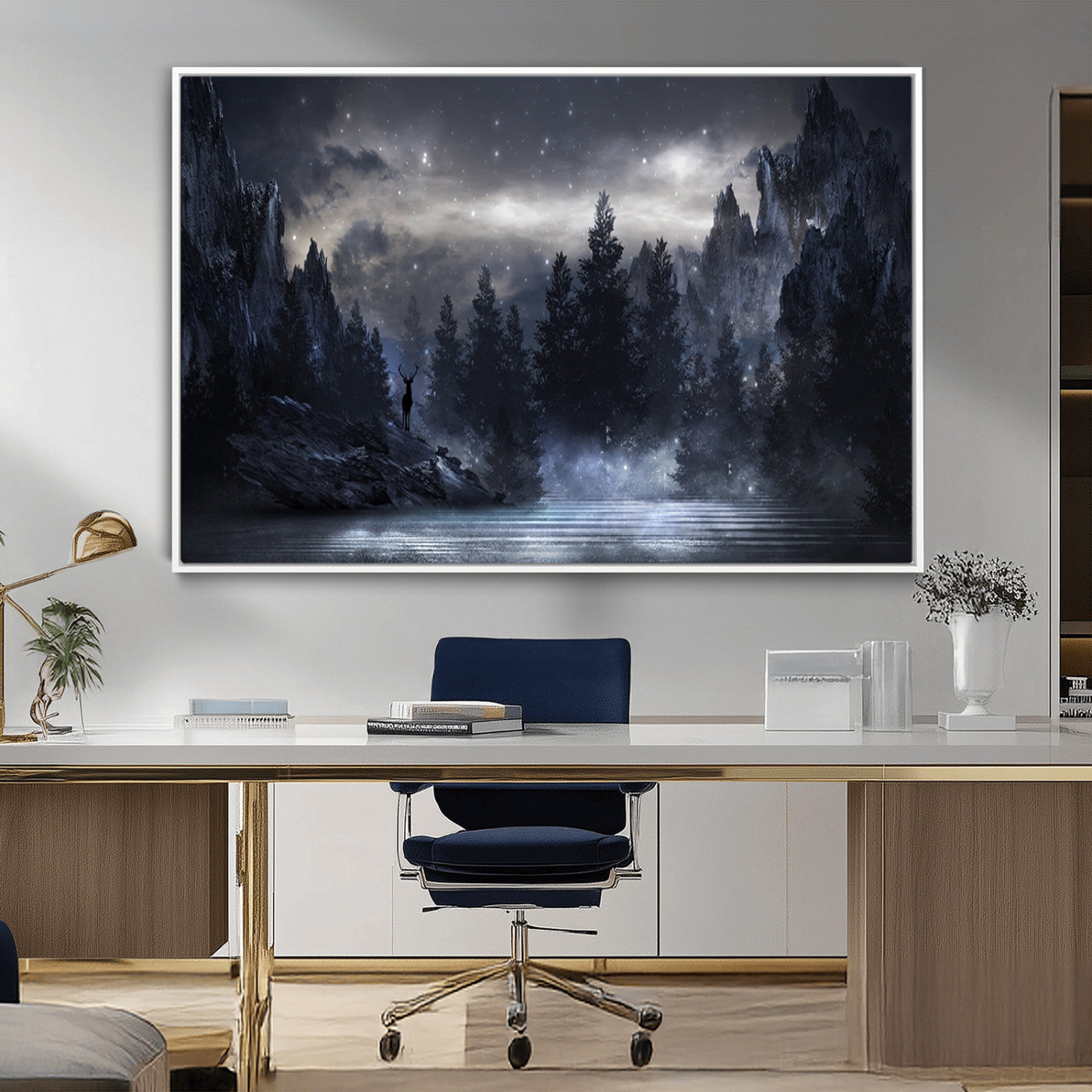-Night Landscape and Trees Wall Art Canvas Print