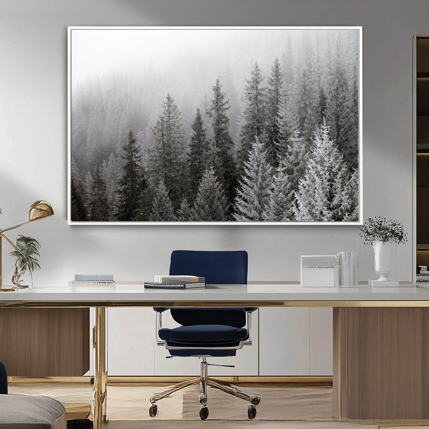 -Big Foggy Forest and Misty Trees Forest Wall Art Canvas Print