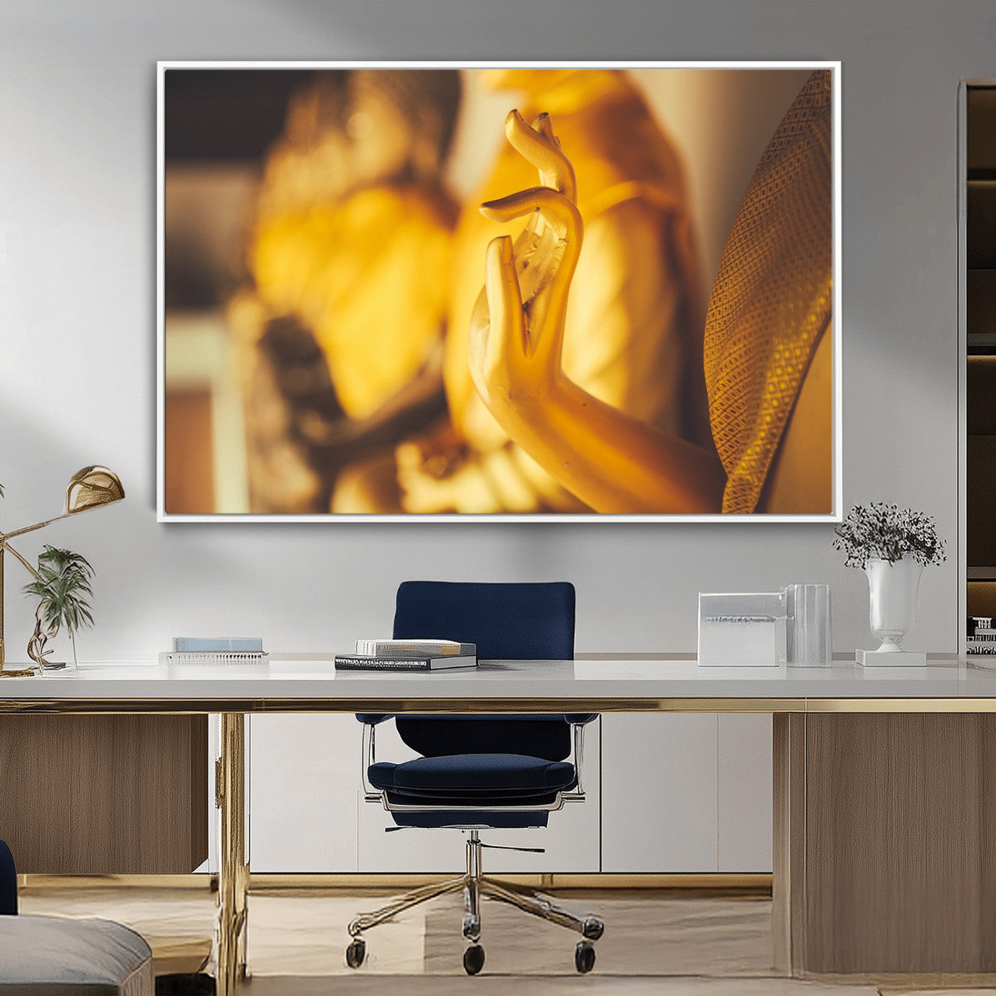 -Gold Buddha Statue Hands Wall Art Canvas Print