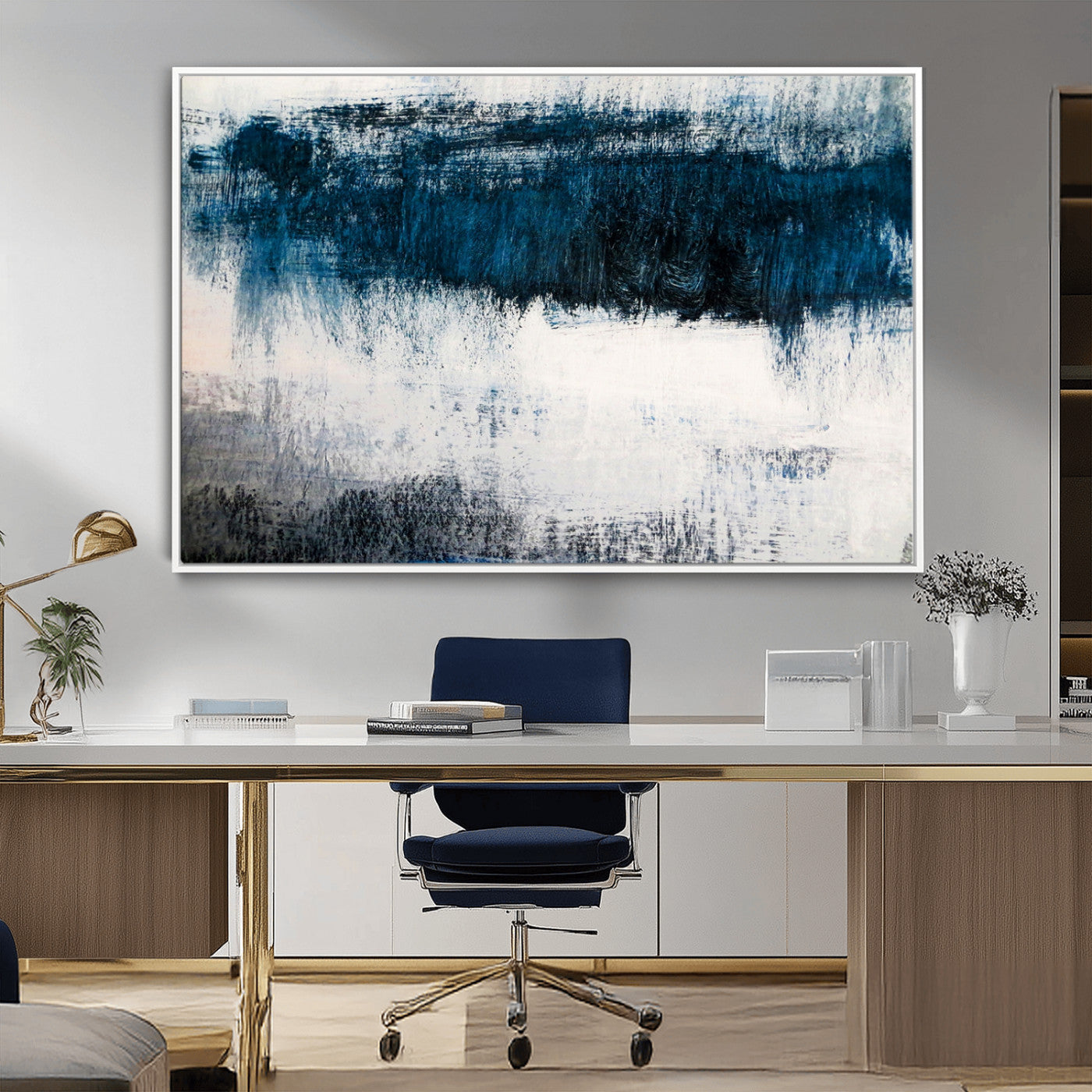 38954-MGV-FC-36X24_White-Abstract Blue and White Canvas Art | Large Wall Art for Modern Living Room Decor | Minimalist