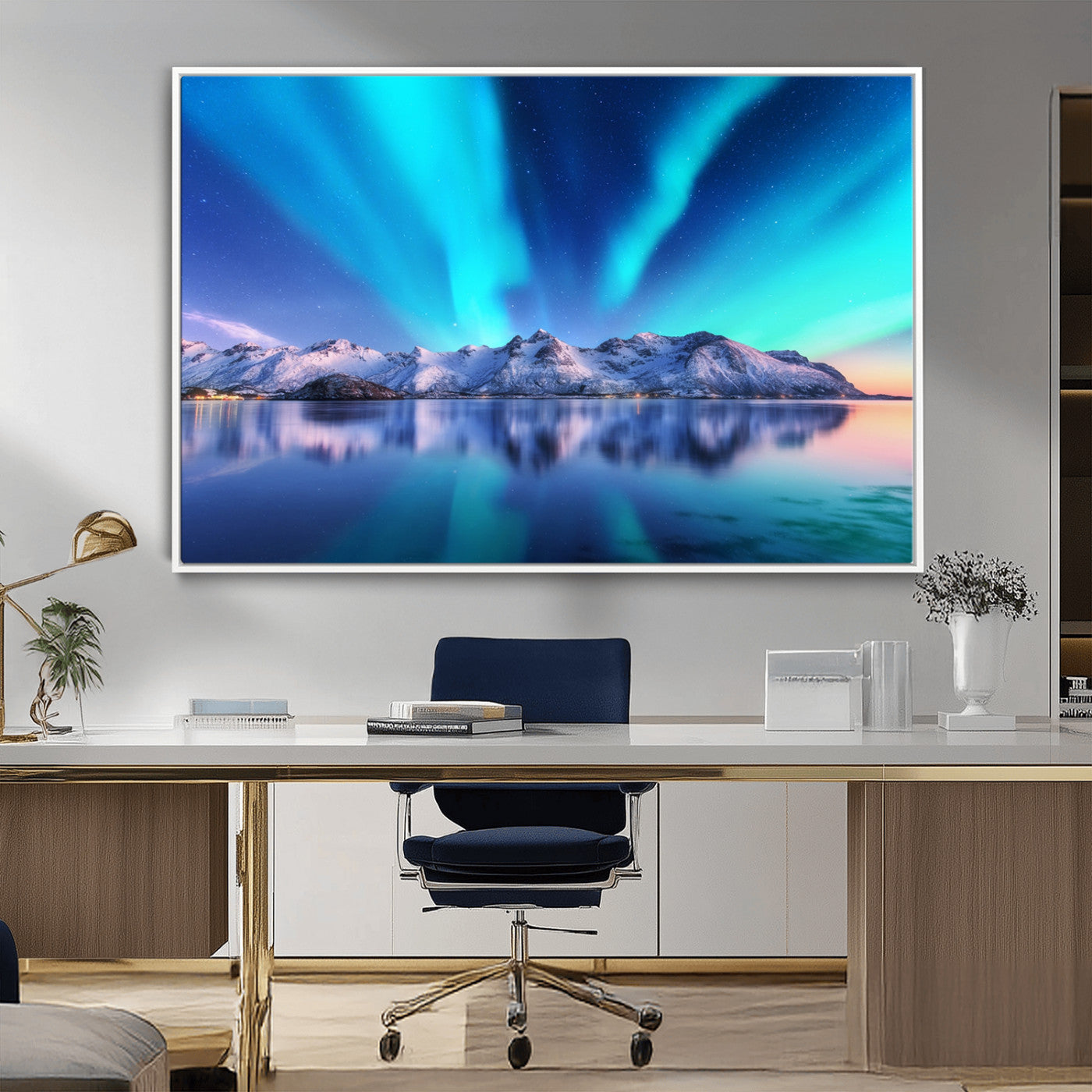 -Northern Lights above Mountain Wall Art, Northern Lights Wall Art Canvas Print