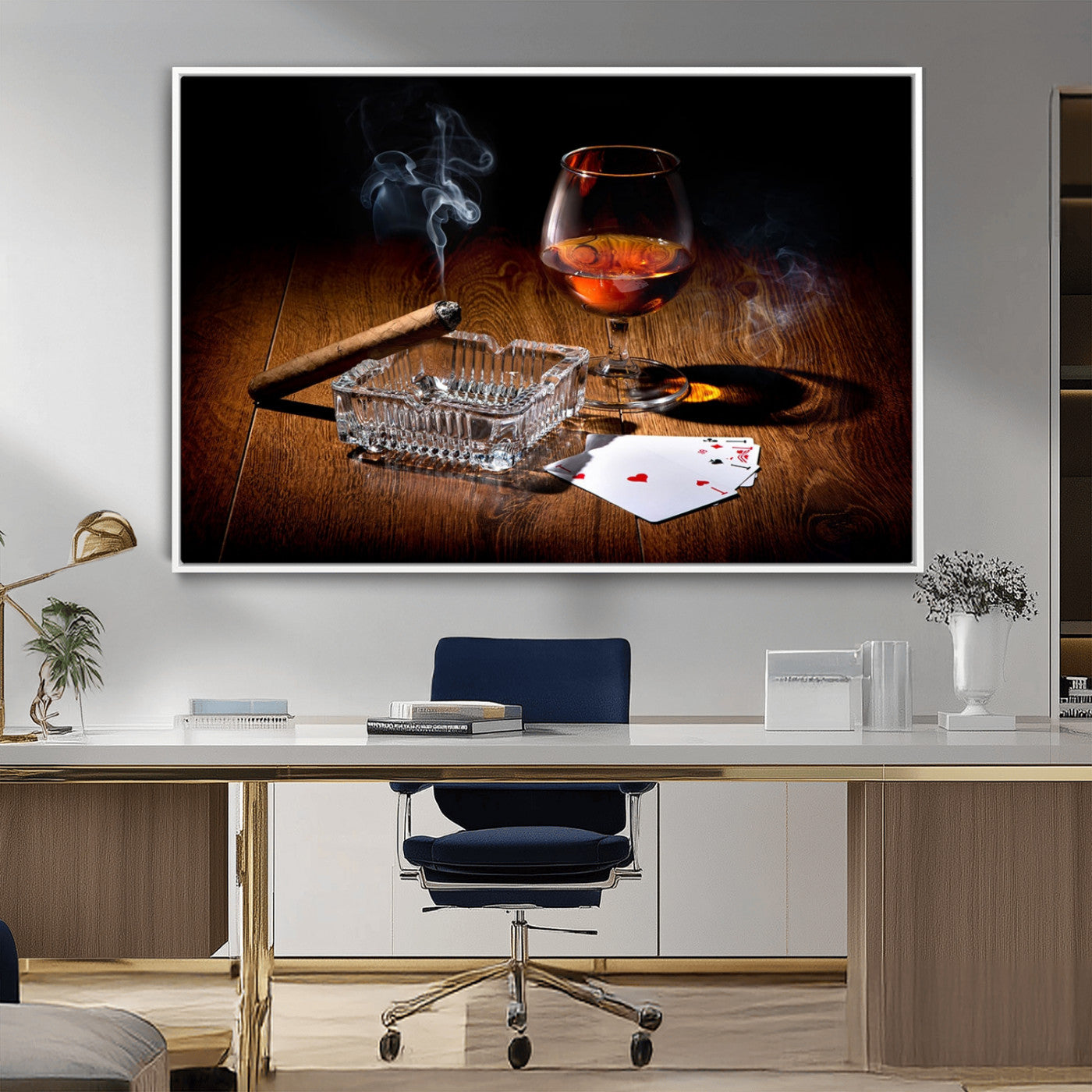 -Whiskey Cigar Wall Art Canvas Print Kitchen Wall