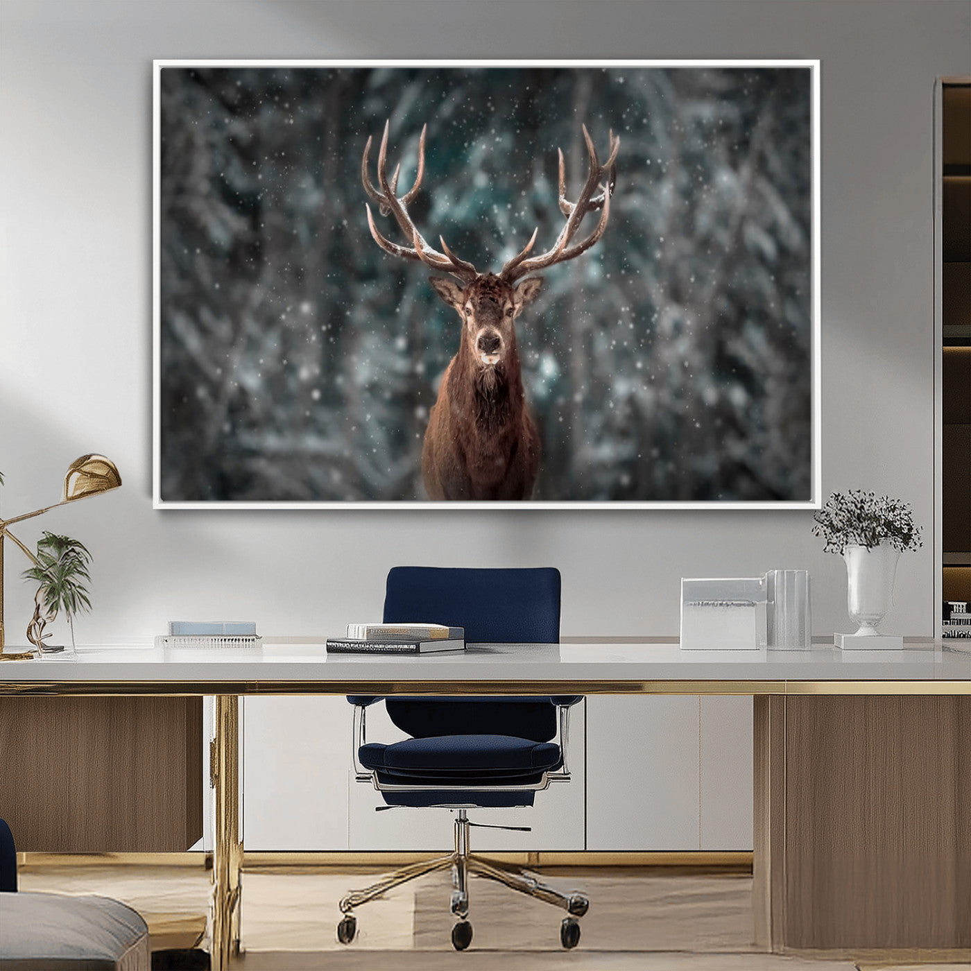 -Wall Art Deer Art Animal Canvas, Framed Wall Art Deer Canvas Print