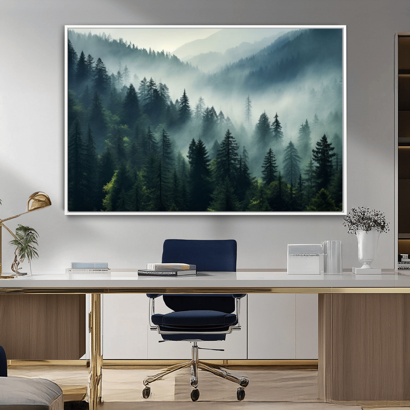 17687-MGV-FC-36X24_White-Captivating Misty Forest Wall Art Premium Canvas Print a Foggy and Serene Atmosphere Art