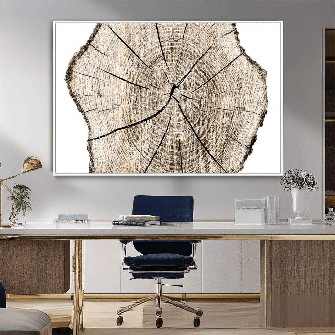 12450-MGV-FC-36X24_White-Abstract Wood Tree Ring Wall Art - Ready to Hang Minimalist Wooden Design for Rustic & Contemporary
