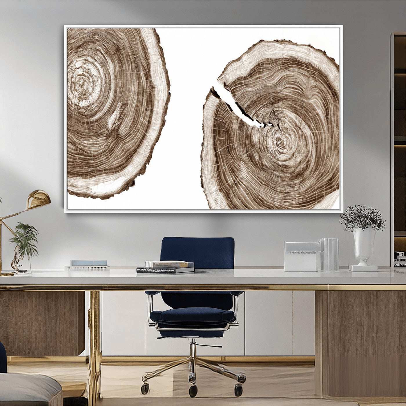 43743-MGV-CV-36X24-Wood Tree Ring Wall Art Canvas Prints, Tree Rings – Minimalist Black and White Wood Art | Triptych