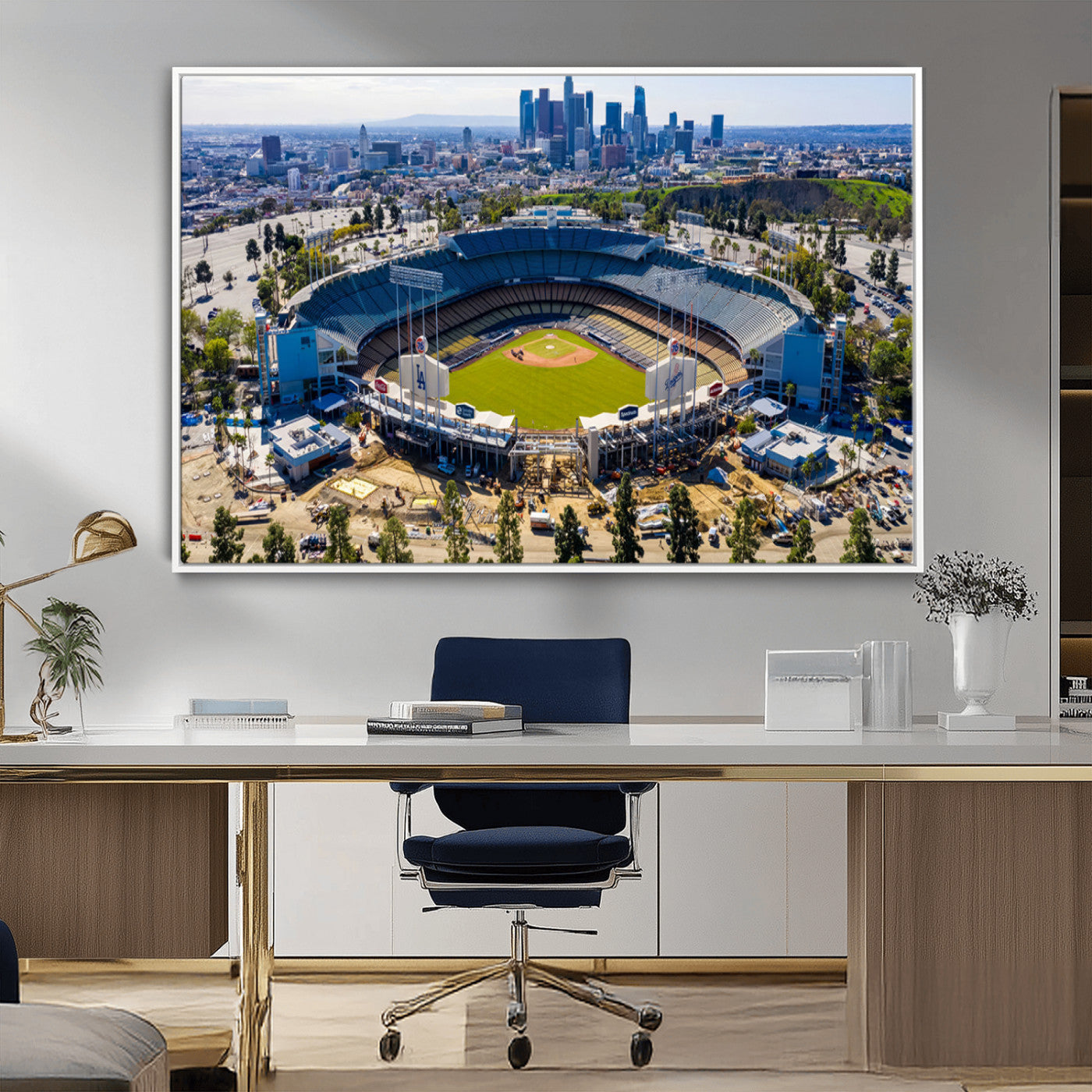 58596-MGV-FC-36X24_White-Los Angeles Dodgers Dodger Stadium Wall Art Canvas Print - MLB Baseball Stadium, Framed Los Angeles