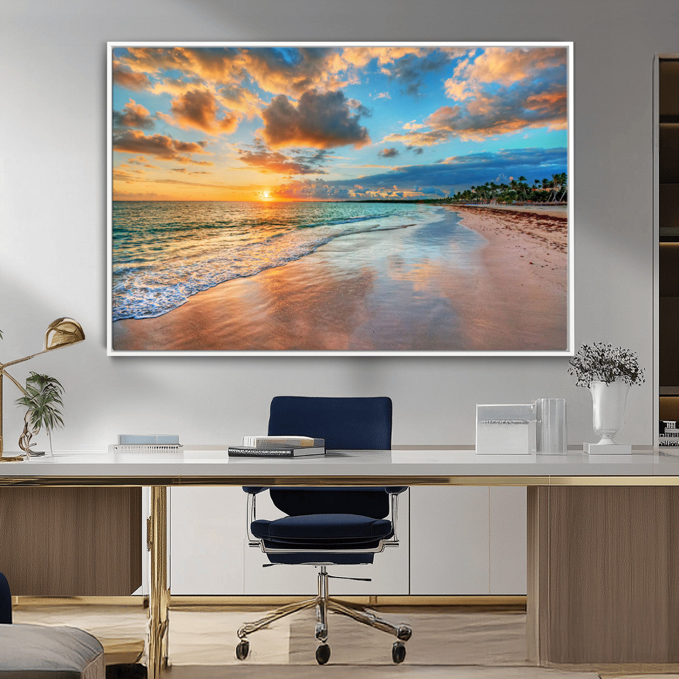59240-MGV-CV-36X24-Serene Beach Sunset Wall Art | Coastal Ocean Canvas Print | Ready to Hang Tropical Decor for Home or