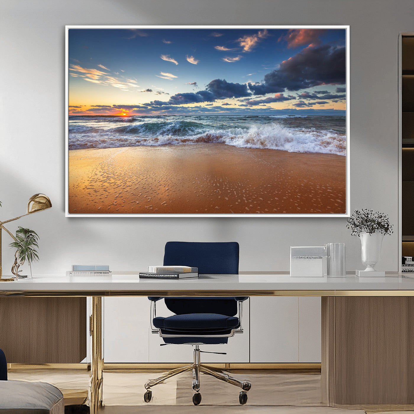 85899-MGV-CV-36X24-Beach Canvas Wall Art - Coastal Seascape Print for Living Room or Bedroom, Ocean Waves on Sand,