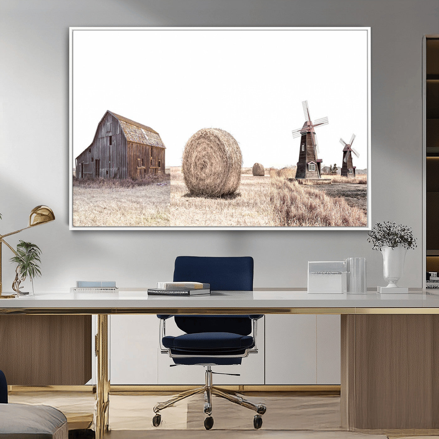 94971-MGV-CV-36X24-Farm Prints Set, Set of 3 Farmhouse Wall Art, Country House Decor, Barn Print, Wheat Print,