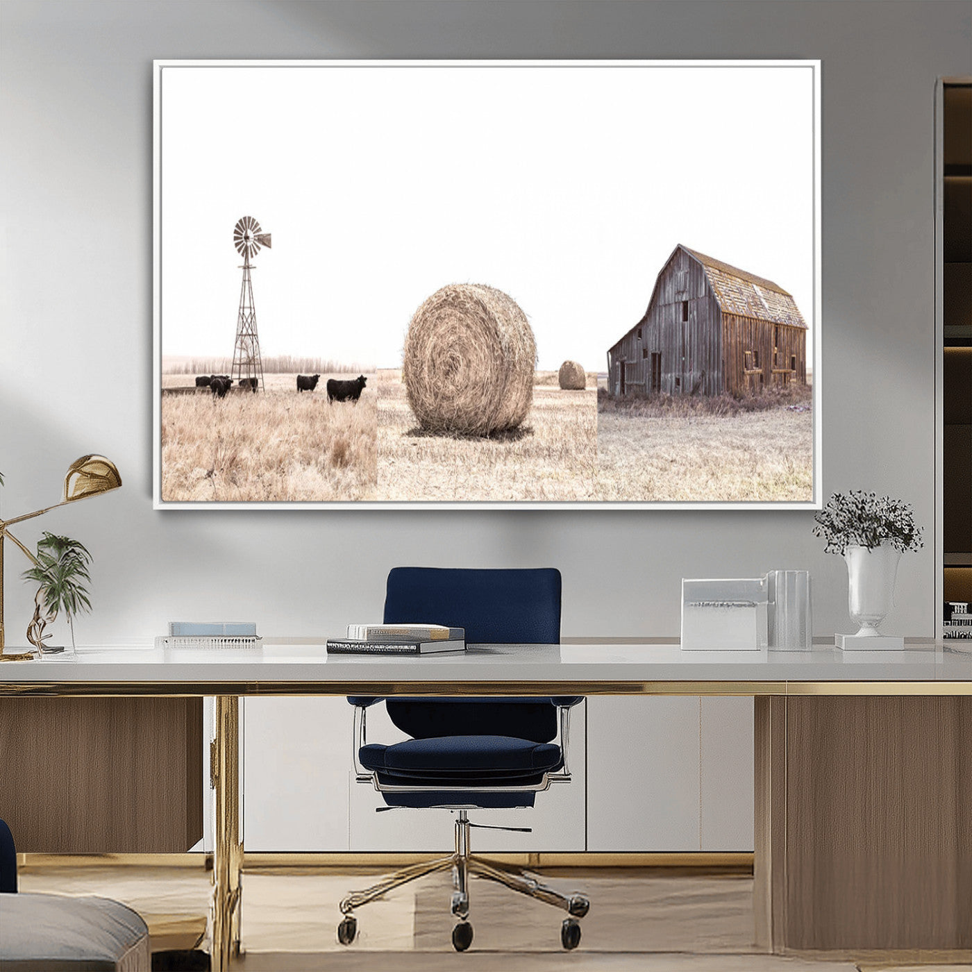 30918-MGV-CV-36X24-Rustic Farmhouse Wall Art Set of 3 – Country Barn and Wheat Field | Farm Prints for Country Home and