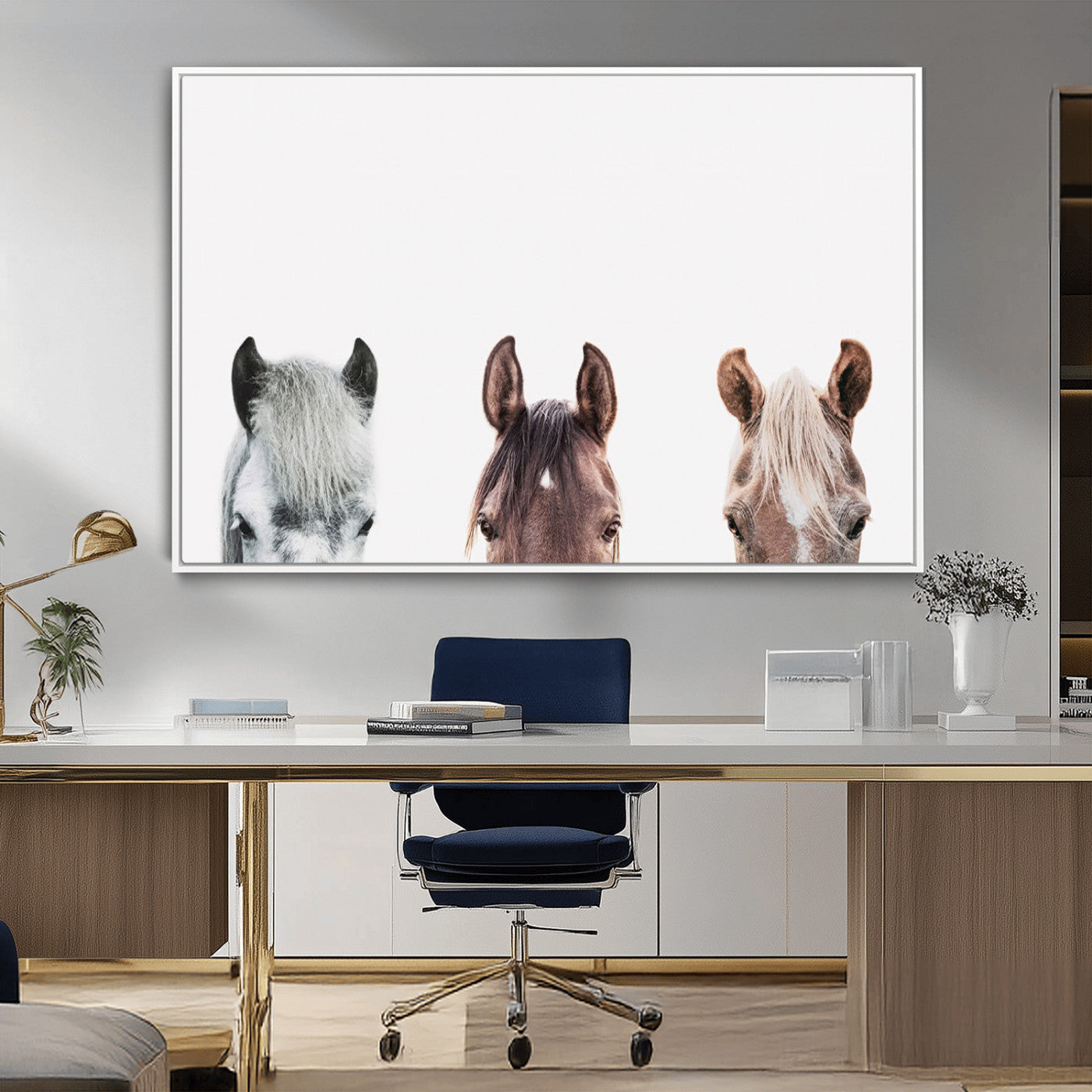 16020-MGV-FC-36X24_White-Horse Wall Art - Minimalist Horse Triptych Wall Art – Modern 3-Panel Giclée Canvas Featuring Horse