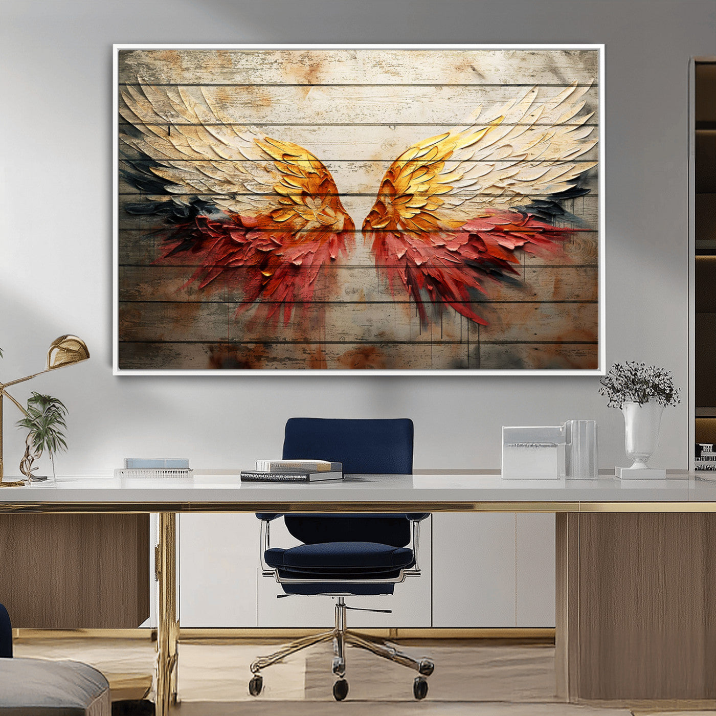 19244-MGV-CV-36X24-Abstract Angel Wings Canvas Wall Art – Framed and Ready to Hang Modern Angelic Wings Decor for