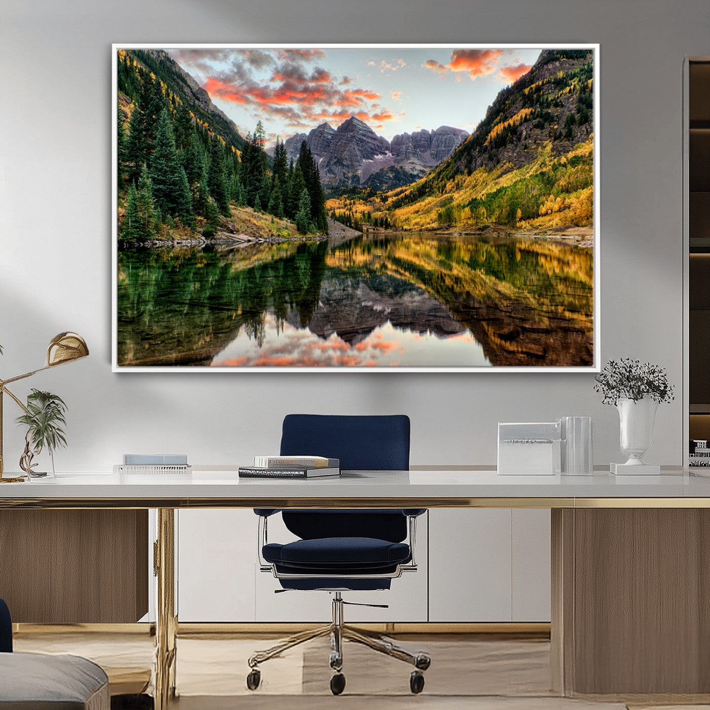 14376-MGV-CV-36X24-Maroon Bells Wall Art - Scenic Canvas Print of Maroon Bells in Autumn for Elegant Home or Office
