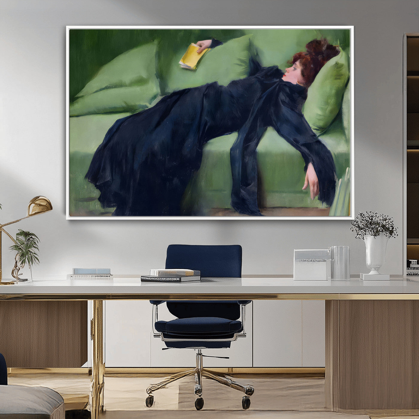 17725-MGV-CV-36X24-Decadent Girl by Ramon Casas Wall Art Canvas Print, Framed Decadent Girl Canvas Print