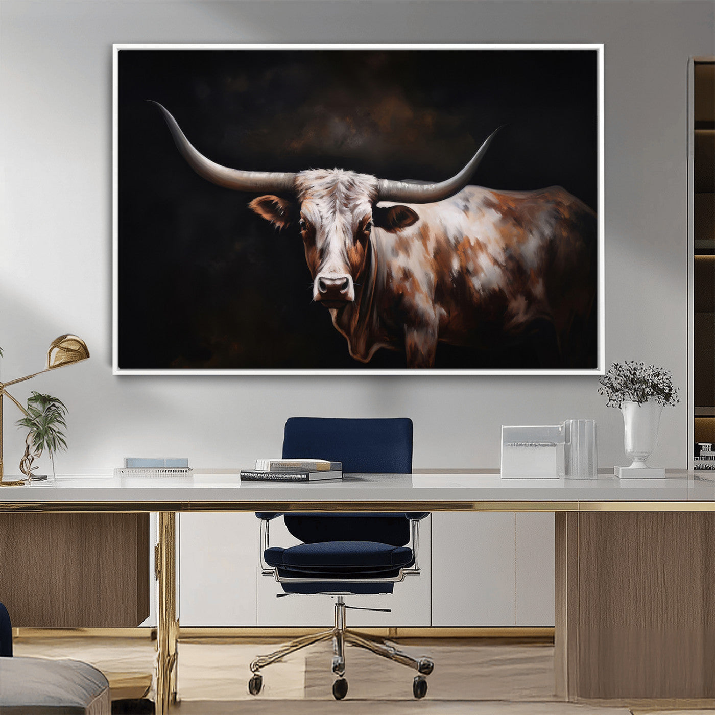 82543-MGV-CV-36X24-Texas Longhorn Wall Art Canvas Print | Western Ranch Decor | Bold Rustic Cattle Artwork | Ready to