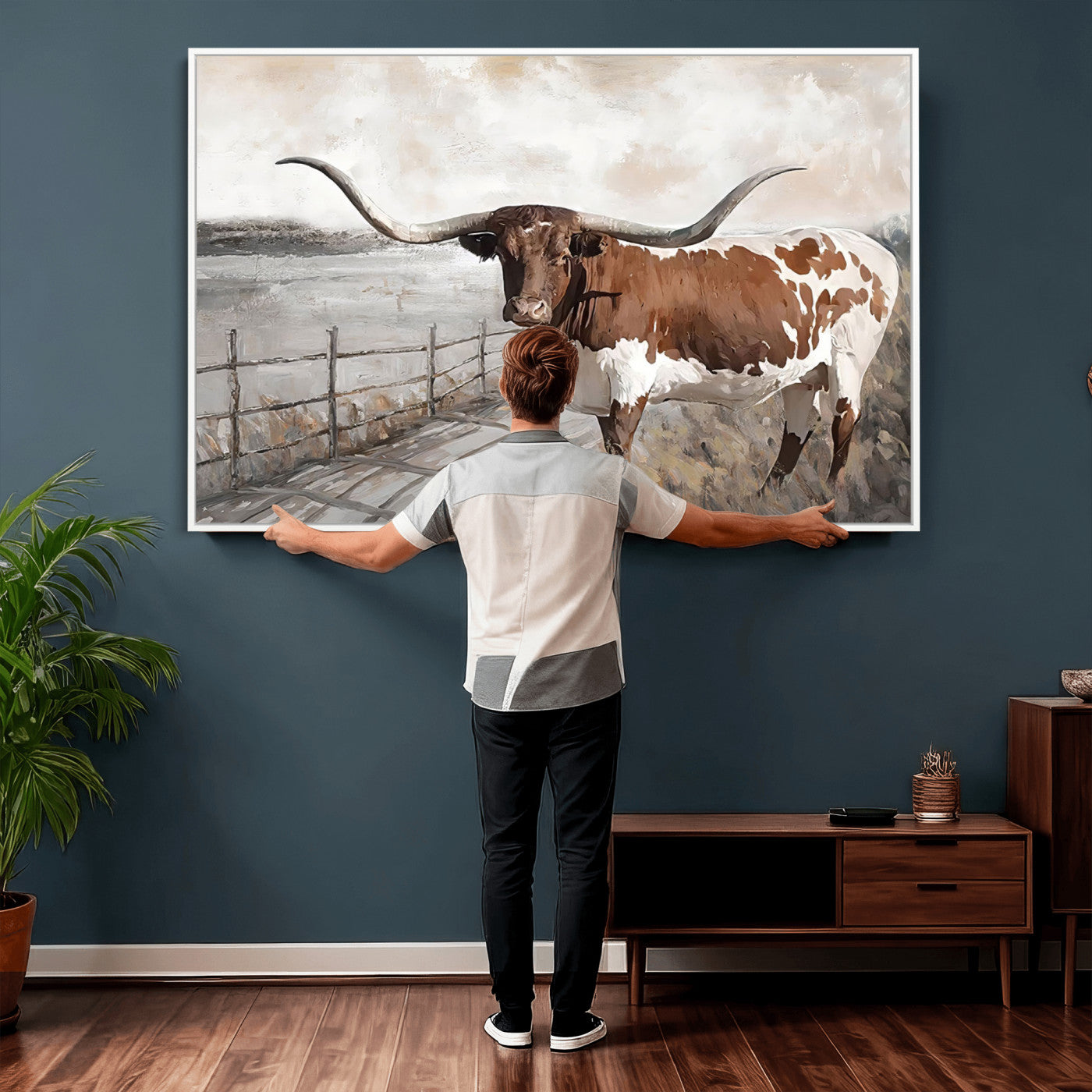 57340-MGV-CV-36X24 - Vintage Texas Cow Wall Art Canvas Print, Rustic Longhorn Wall Art | Canvas Print for Farmhouse Decor