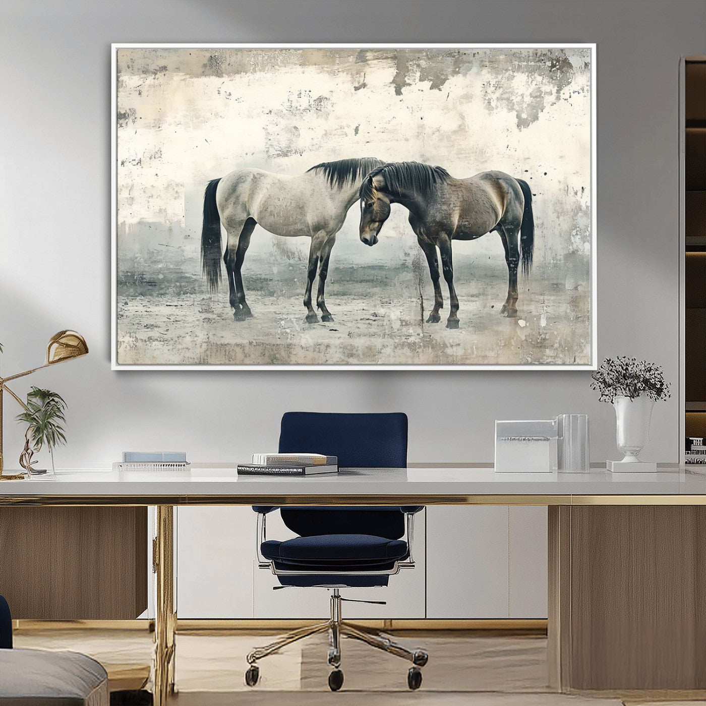 -Chines Style Majestic Horses Wall Art | Ready to Hang and Framed Triptych Print | Western Farmhouse