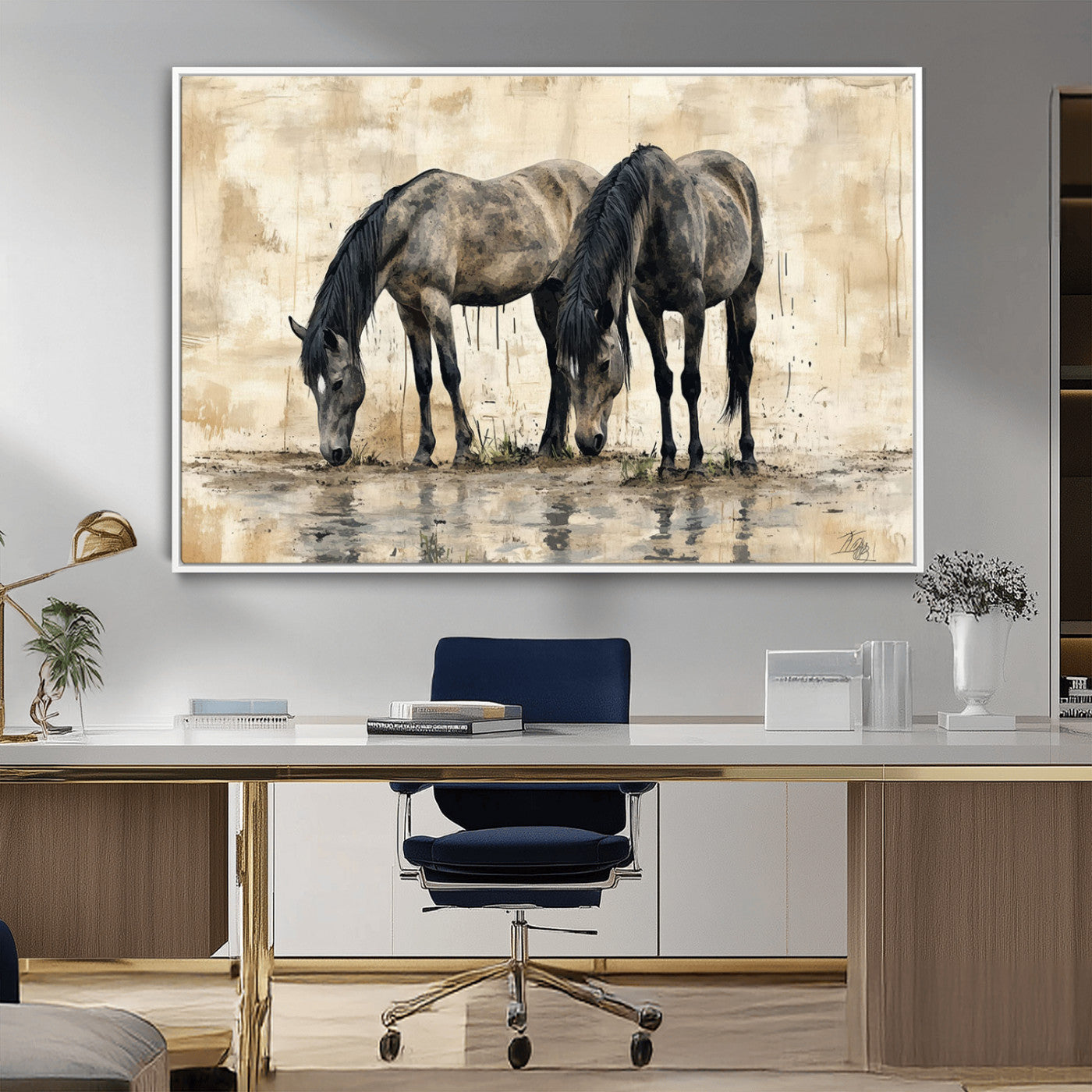 -Chinese Style Abstract Black Horses Wall Art Canvas Print - Abstract Horse Wall Art Canvas Print