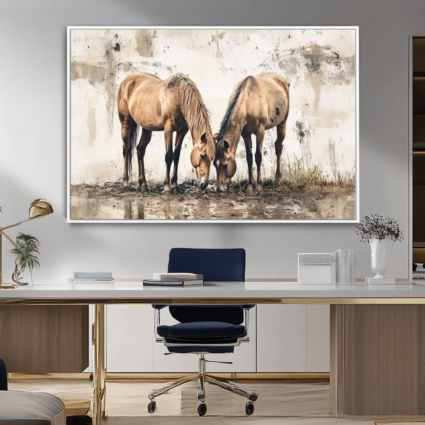 -Vintage Horses Wall Art | Ready to Hang and Framed Triptych | Western Farmhouse Wall Decor for