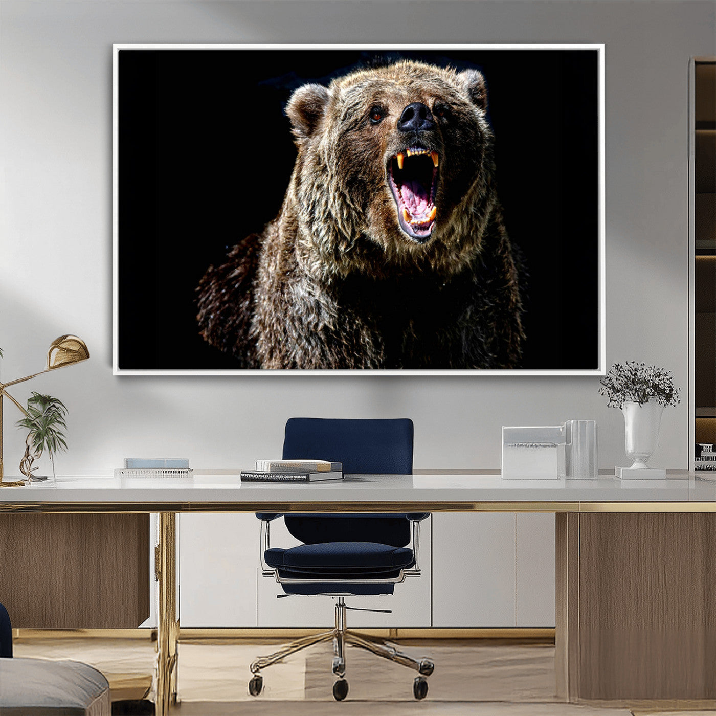 17625-MGV-CV-36X24-Grizzly Bear Canvas Print | Wildlife Wall Art for Cabin Decor | Ready to Hang Framed