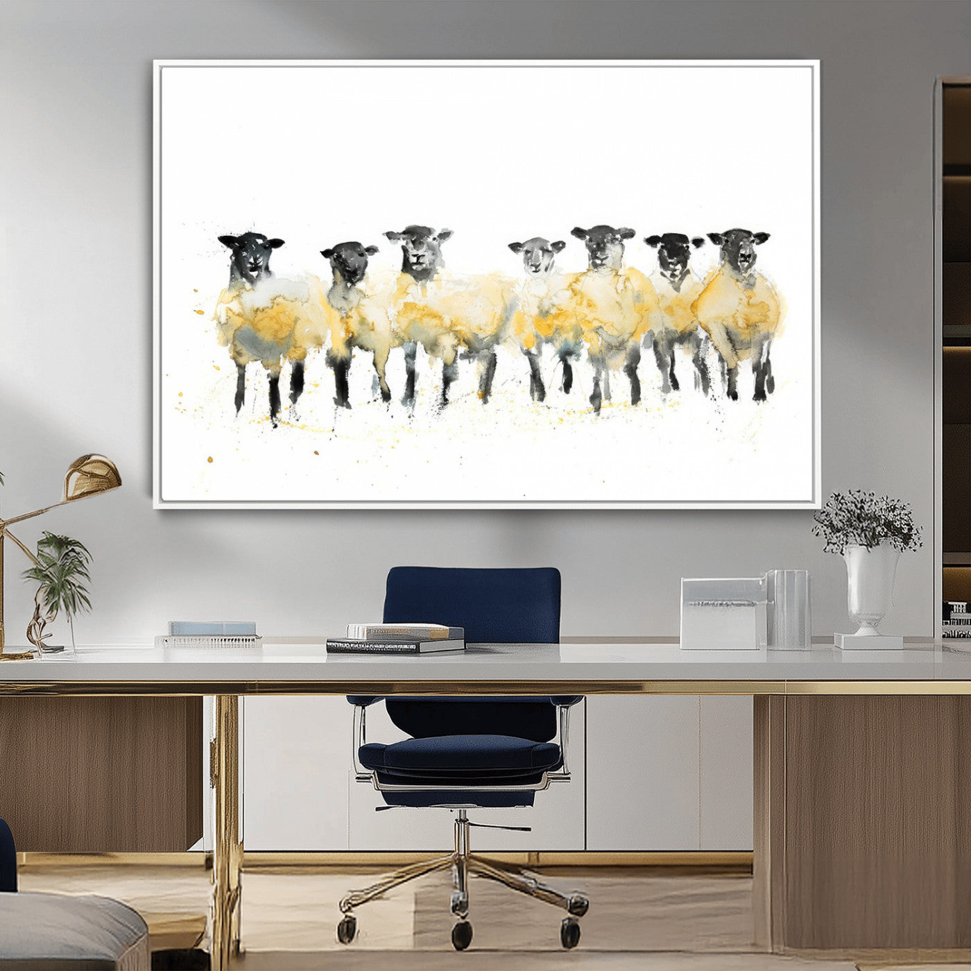 -Farmhouse Wall Art Sheep Print | Ready to Hang Framed Canvas | Rustic Barn Decor