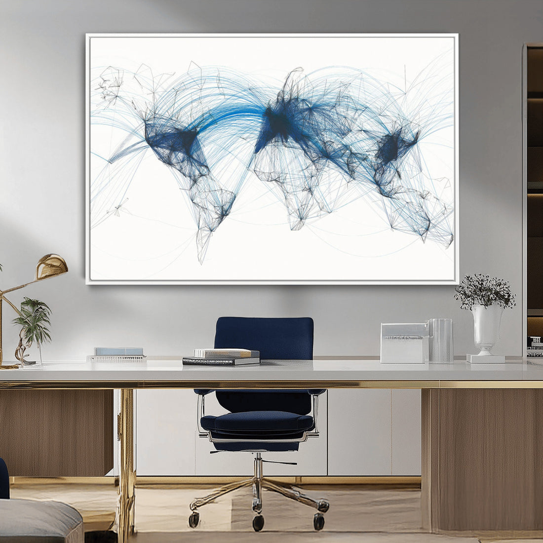 Flight Route Map Wall Art Canvas Print, Abstract Air Traffic