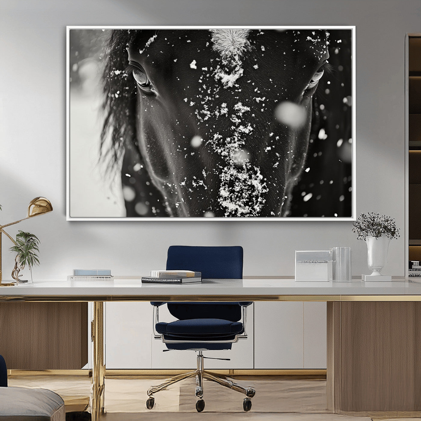 -Winter Horse Snow Wall Art Canvas Print