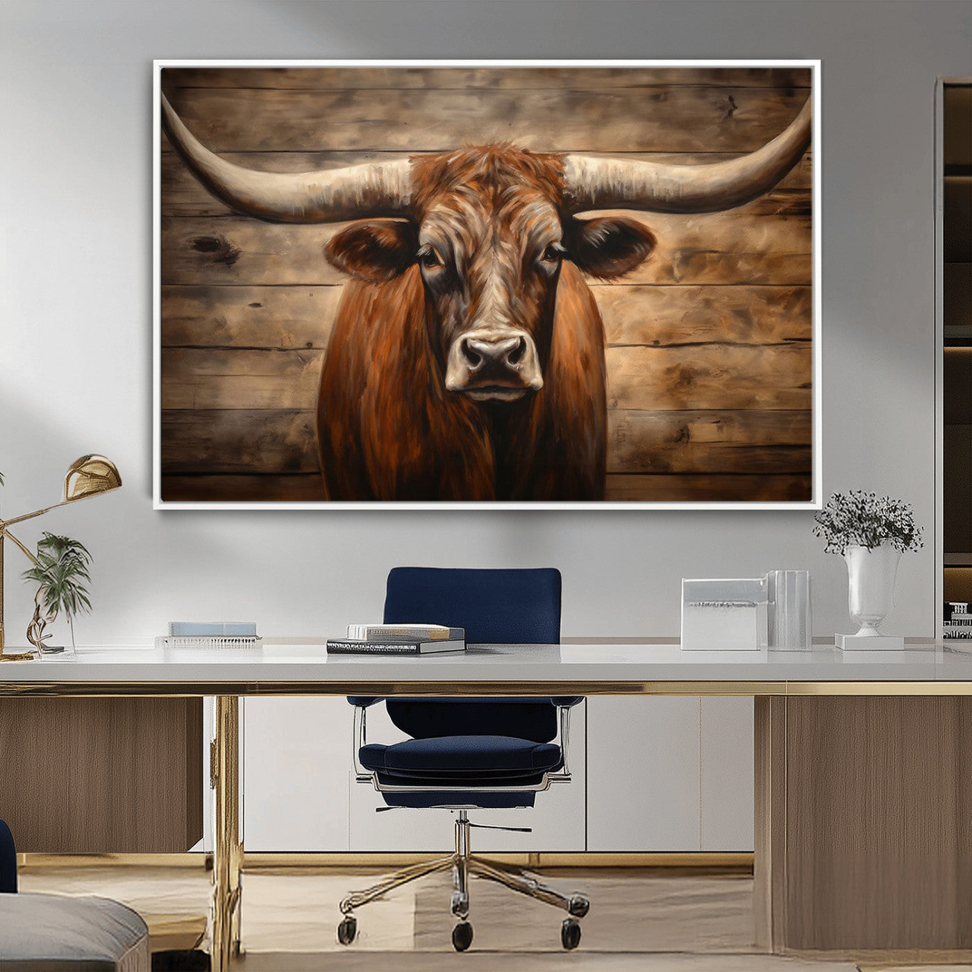 77556-MGV-CV-36X24-Longhorn Bull Wall Art | Canvas Print | Ready to Hang | Rustic Farmhouse Wall Decor | Western Barn