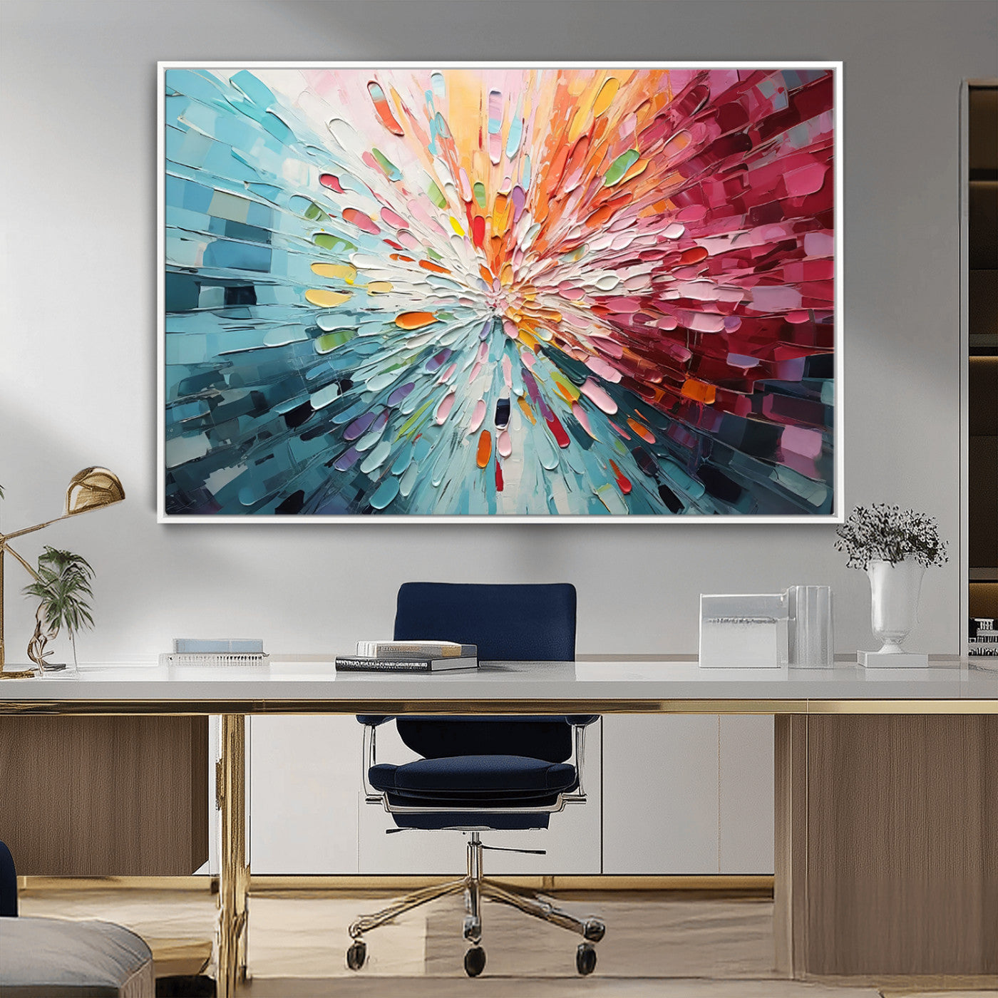 47065-MGV-FC-36X24_White-Radiant Bloom Abstract Floral Wall Art Canvas Print - Colorful Burst - Modern Living Room Decor -