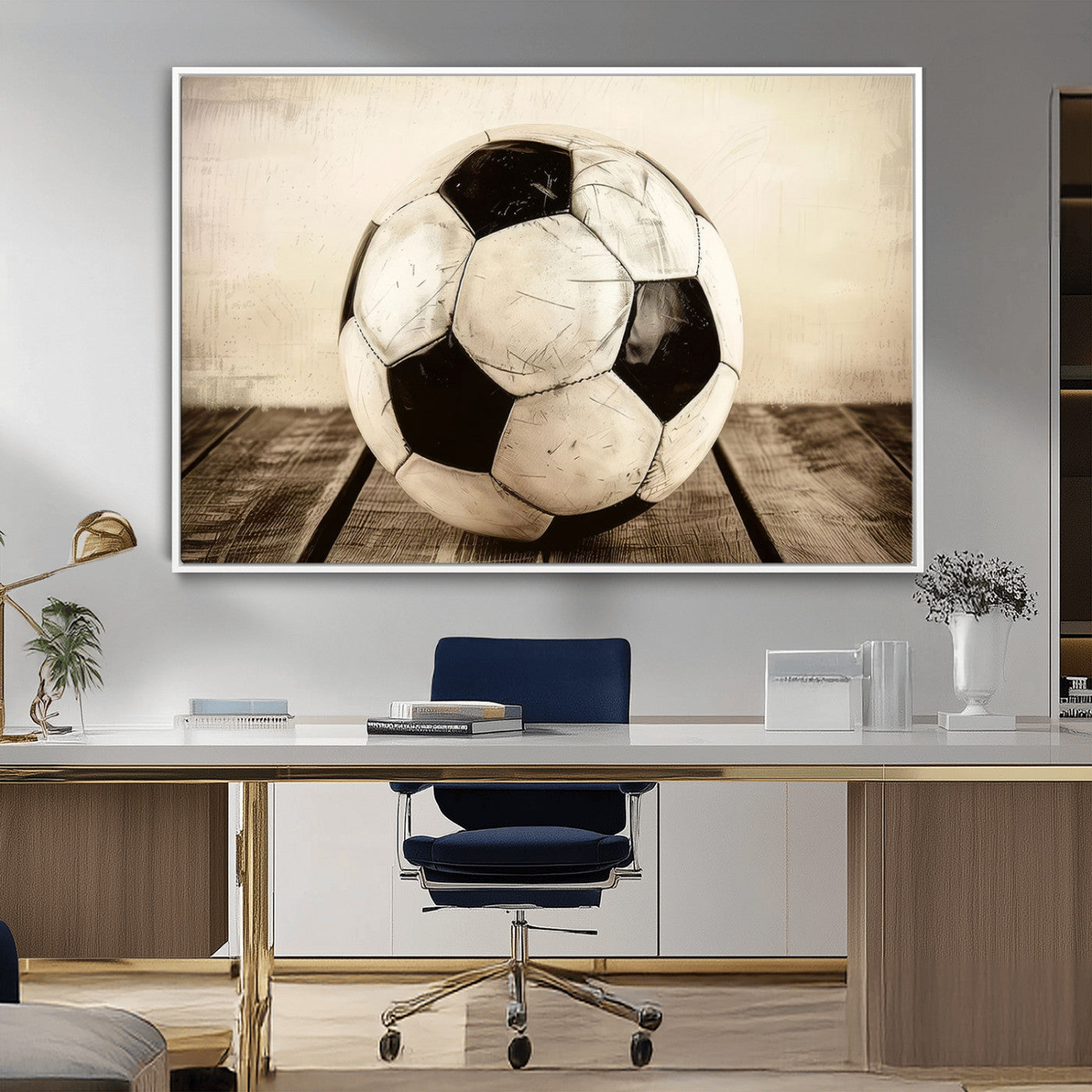 -Vintage Soccer Ball Wall Decor Canvas Art – 3-Panel Soccer Wall Decor, Framed and Ready to Hang