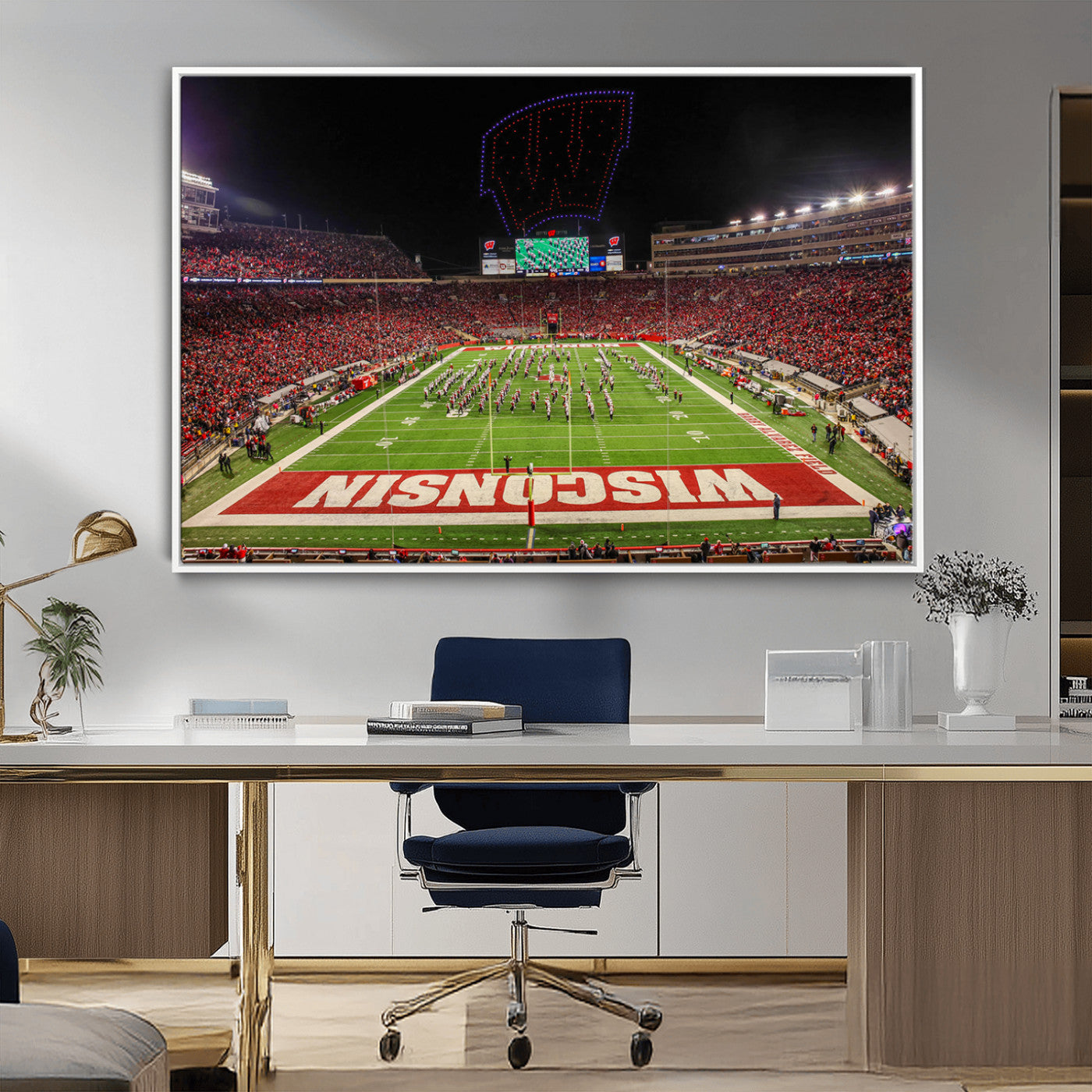 34125-MGV-FC-36X24_White-Wisconsin Badgers Football Team Print Canvas- Madison Camp Randall Stadium Wall Art Canvas Print