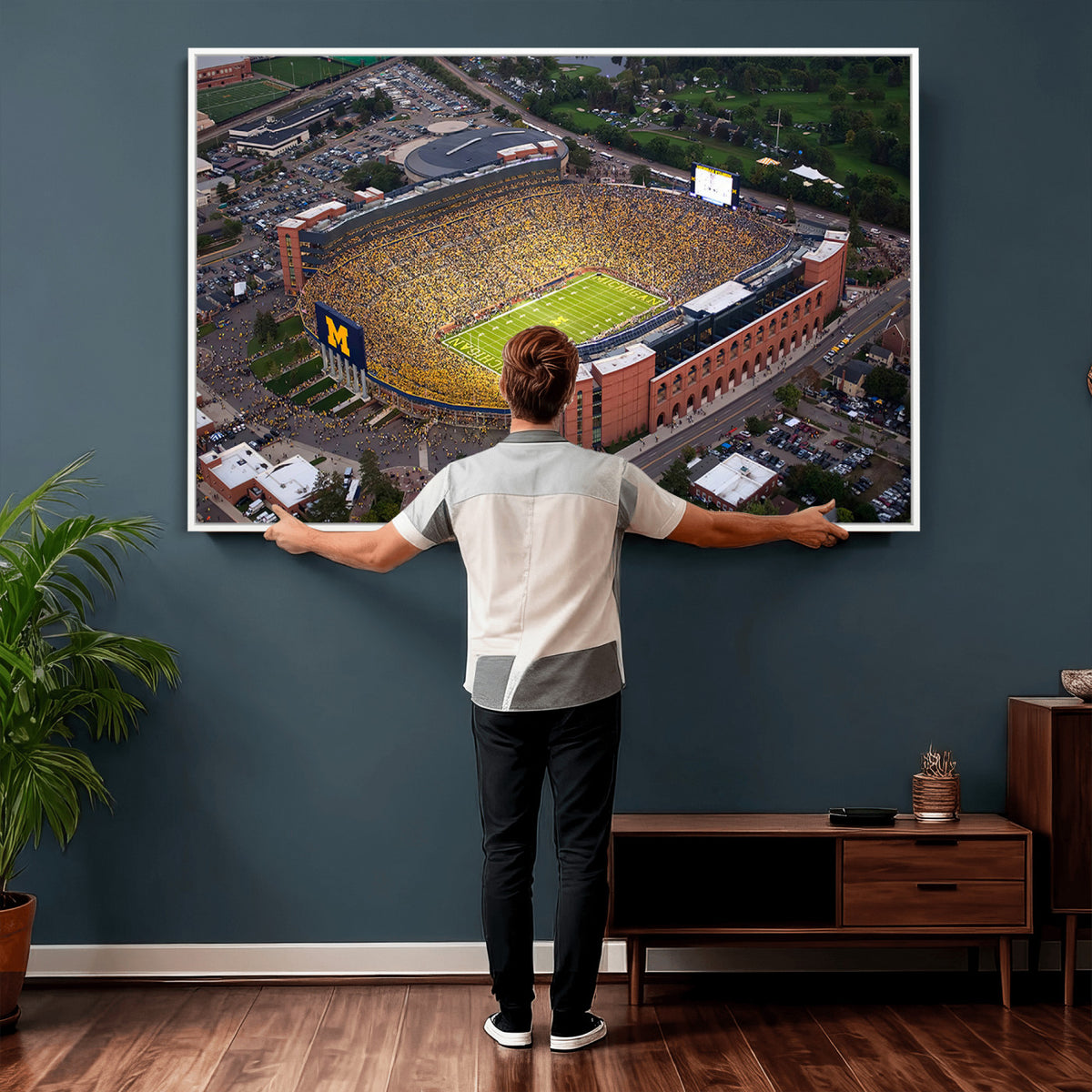 95248-PAN-FL-20X10 - University of Michigan Wolverines Football Team Print - Ann Arbor Michigan Stadium Wall Art Canvas