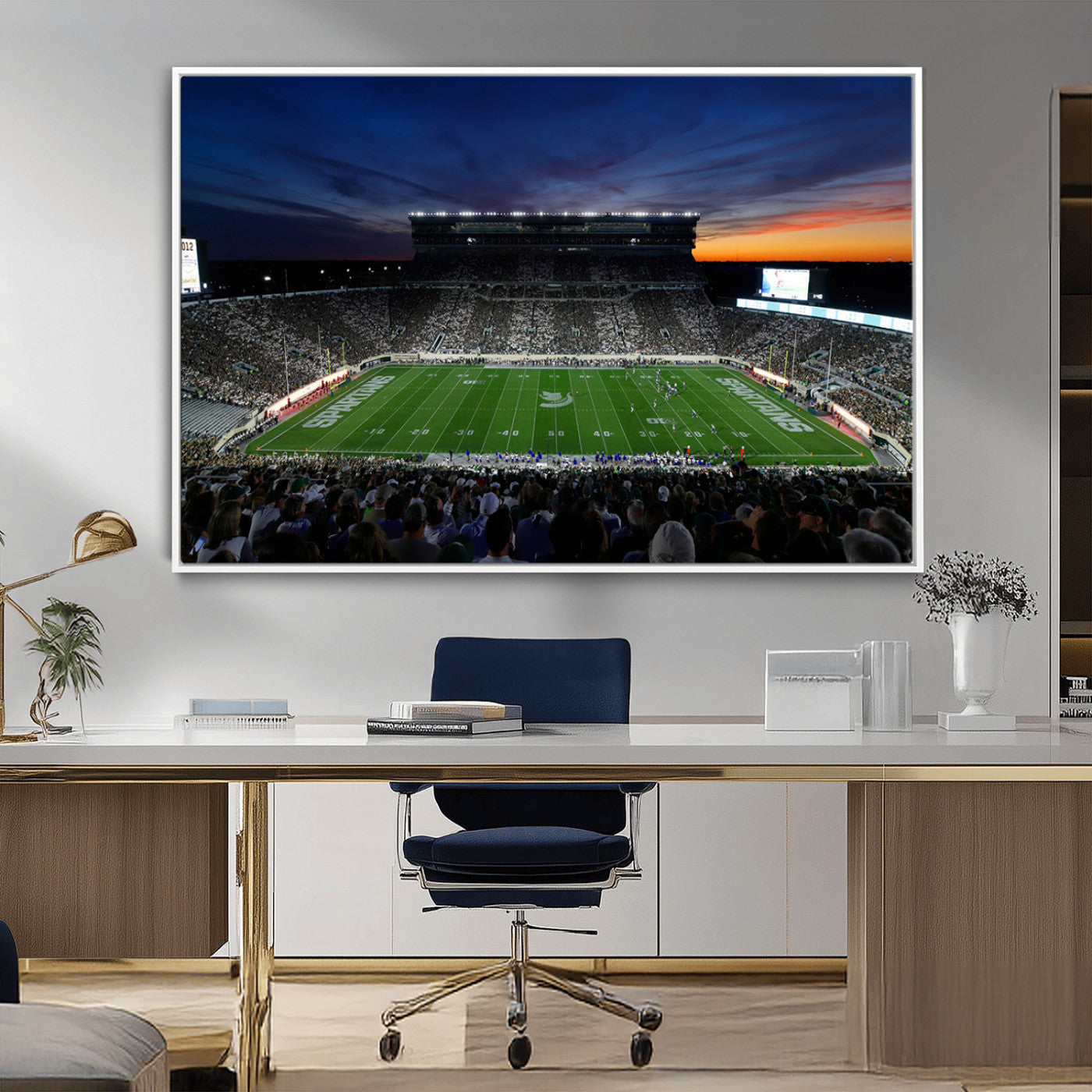 -Michigan State Spartans Football Team Print - East Lansing Spartan Stadium Canvas Print