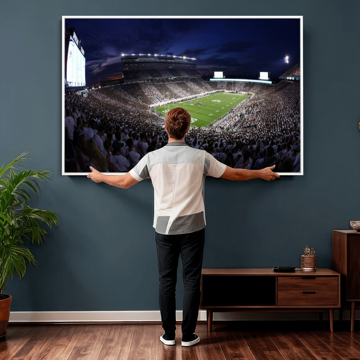 75193-PAN-FL-20X10 - Michigan State Spartans Canvas, Framed Football Team Print - East Lansing Spartan Stadium Wall Art