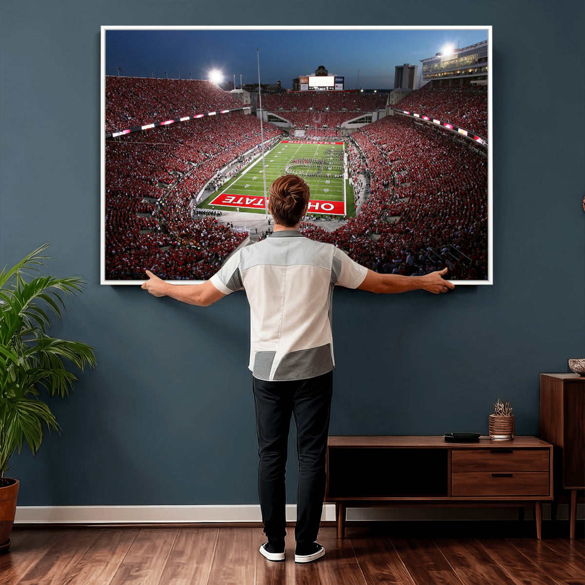 98743-PAN-FL-20X10 - Ohio State University Buckeyes Football Team Print - Columbus Ohio Stadium Wall Art Canvas Print