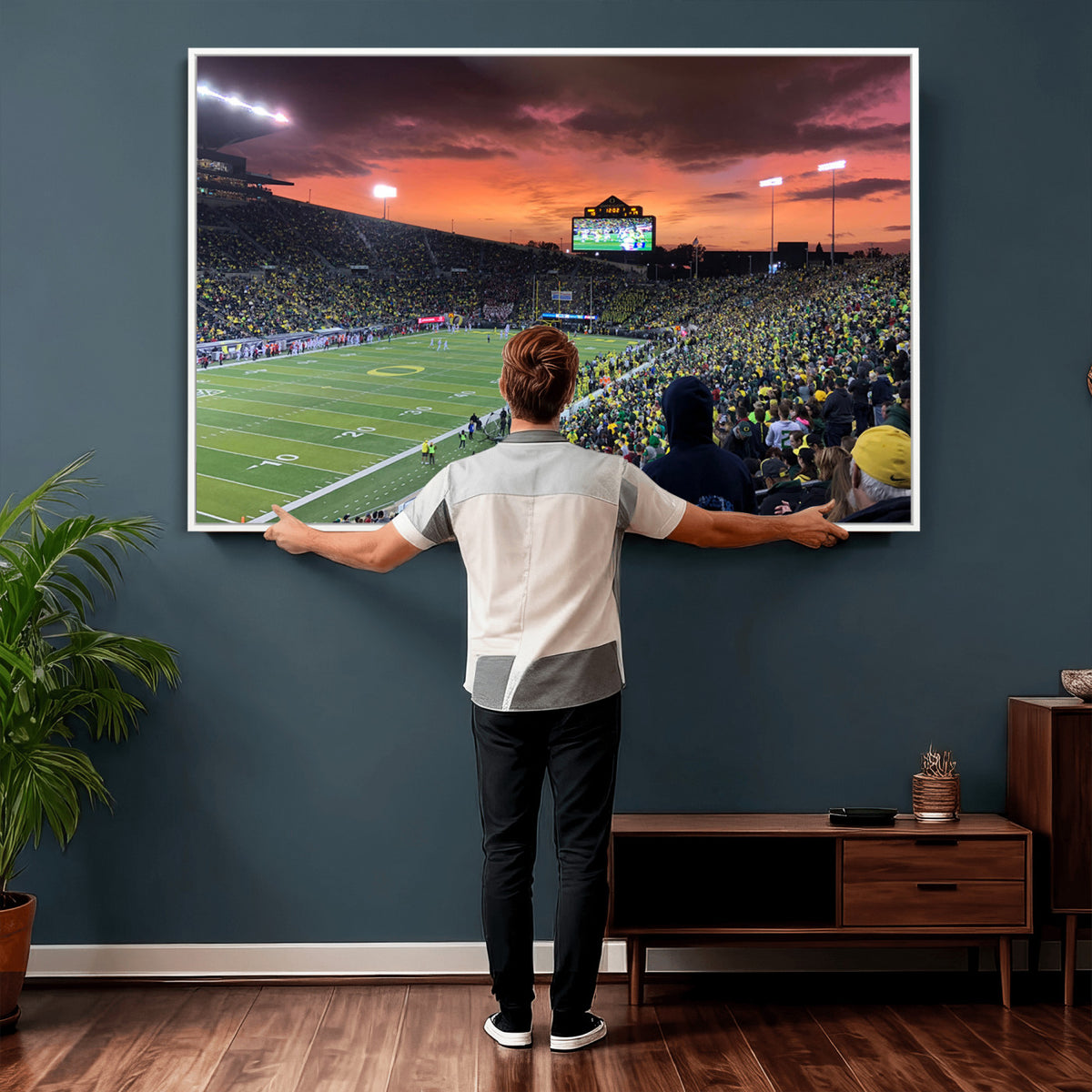 75065-PAN-FL-20X10 - Eugene Autzen Stadium Canvas Wall Art Print – Sunset Over Iconic Football Field Wall Decor for Home