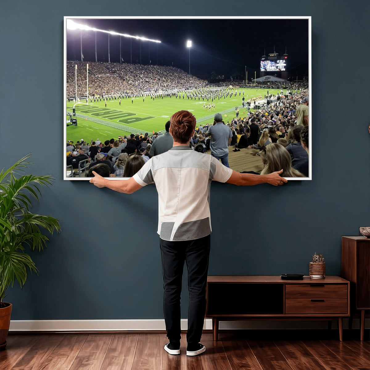 56796-PAN-FL-20X10 - Purdue University Boilermakers Football Team Print - West Lafayette Ross-Ade Stadium Wall Art Canvas
