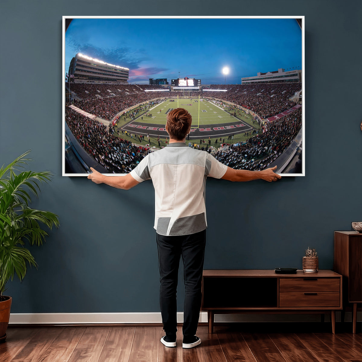 60763-PAN-FL-20X10 - Texas Tech Red Raiders Canvas, Framed Football Team Print - Lubbock Jones AT&T Stadium Wall Art