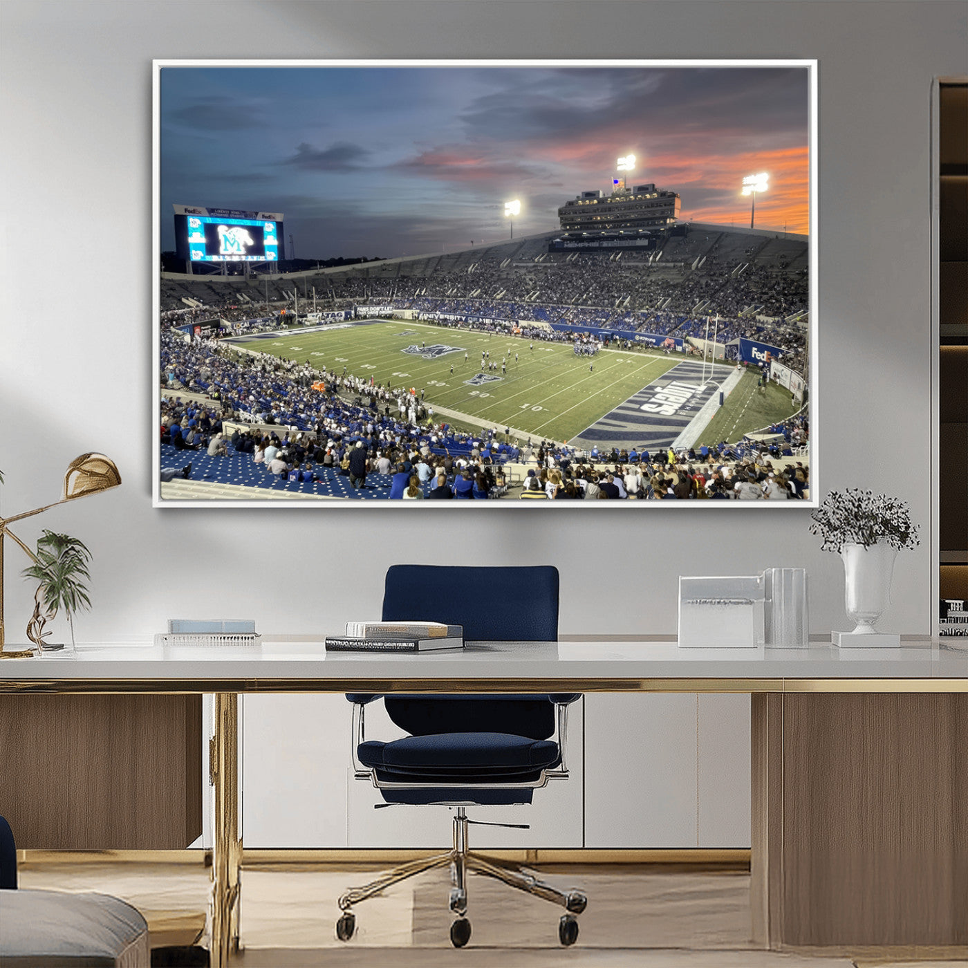 64409-MGV-CV-36X24-Memphis Tigers Football Team Print - Memphis Simmons Bank Liberty Stadium Wall Art Canvas Print