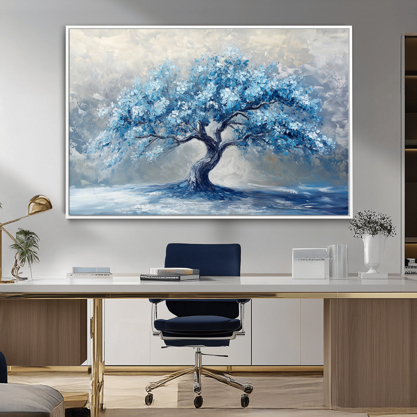 56105-MGV-CV-36X24-Abstract Blue Tree Art Canvas Print, Majestic Tree Wall Art Print for Farmhouse Decor