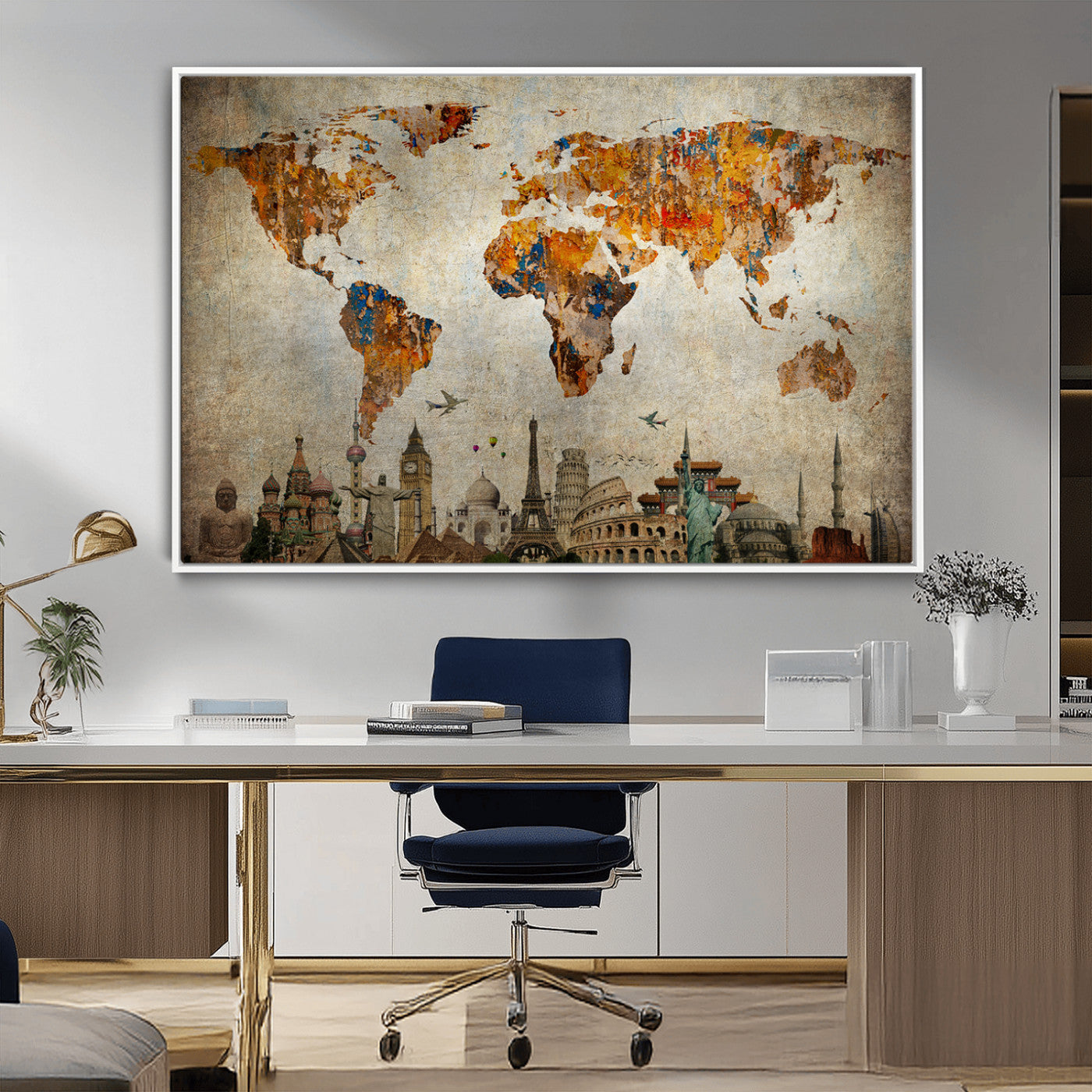 54918-MGV-FC-36X24_White-Push Pin World Map Canvas Print – Travel Tracker Wall Art for Couples, Perfect Anniversary Gift for Home or Office Decor