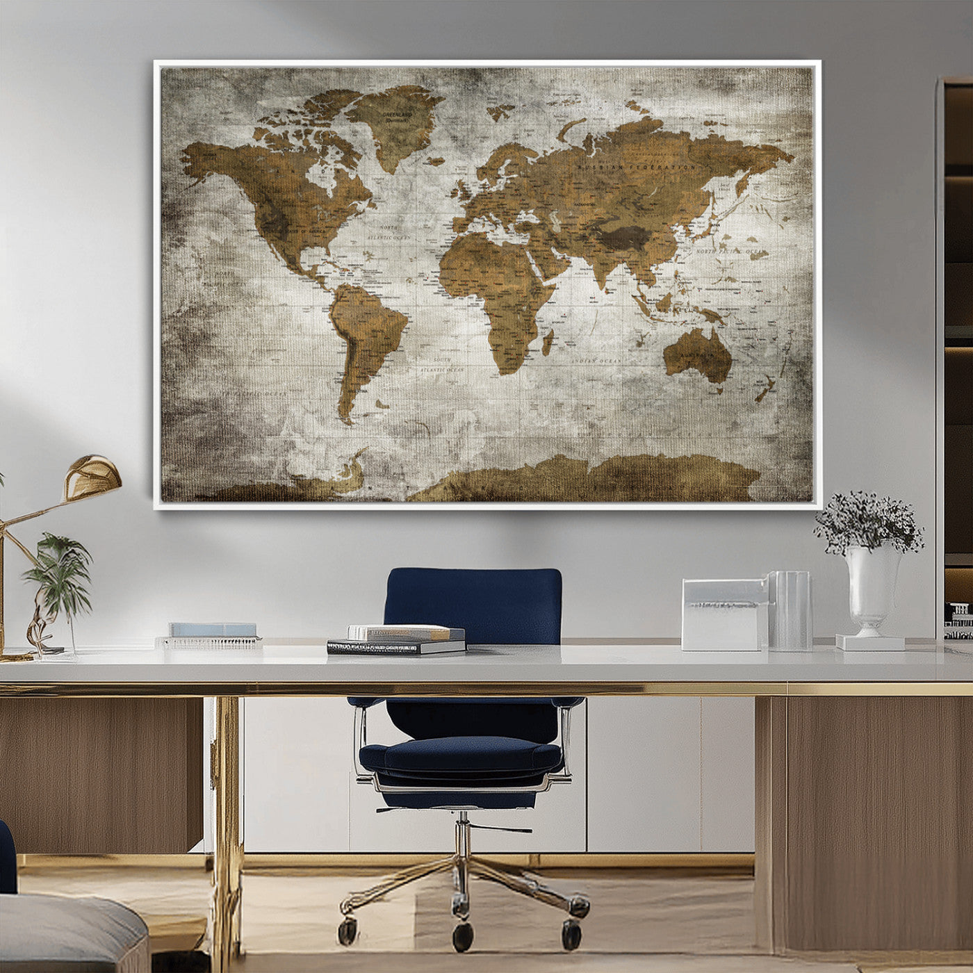 14838-MGV-FC-36X24_White-Push Pin World Map Canvas Print – Travel Tracker Wall Art for Couples, Perfect Anniversary Gift for Home or Office Decor