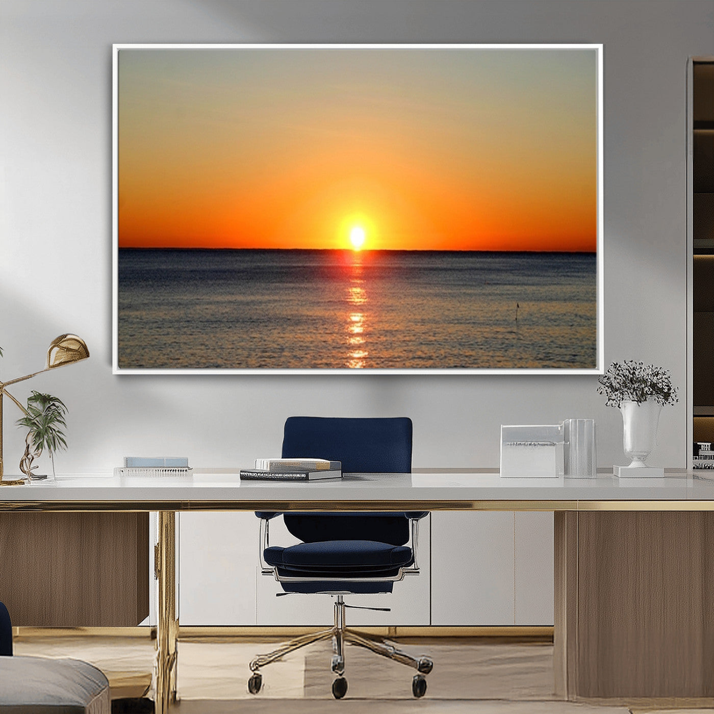54676-MGV-CV-36X24-Golden Horizon Sunset Over Ocean Wall Art Canvas Print – Tropical Beach Canvas Wall Art – Giclee