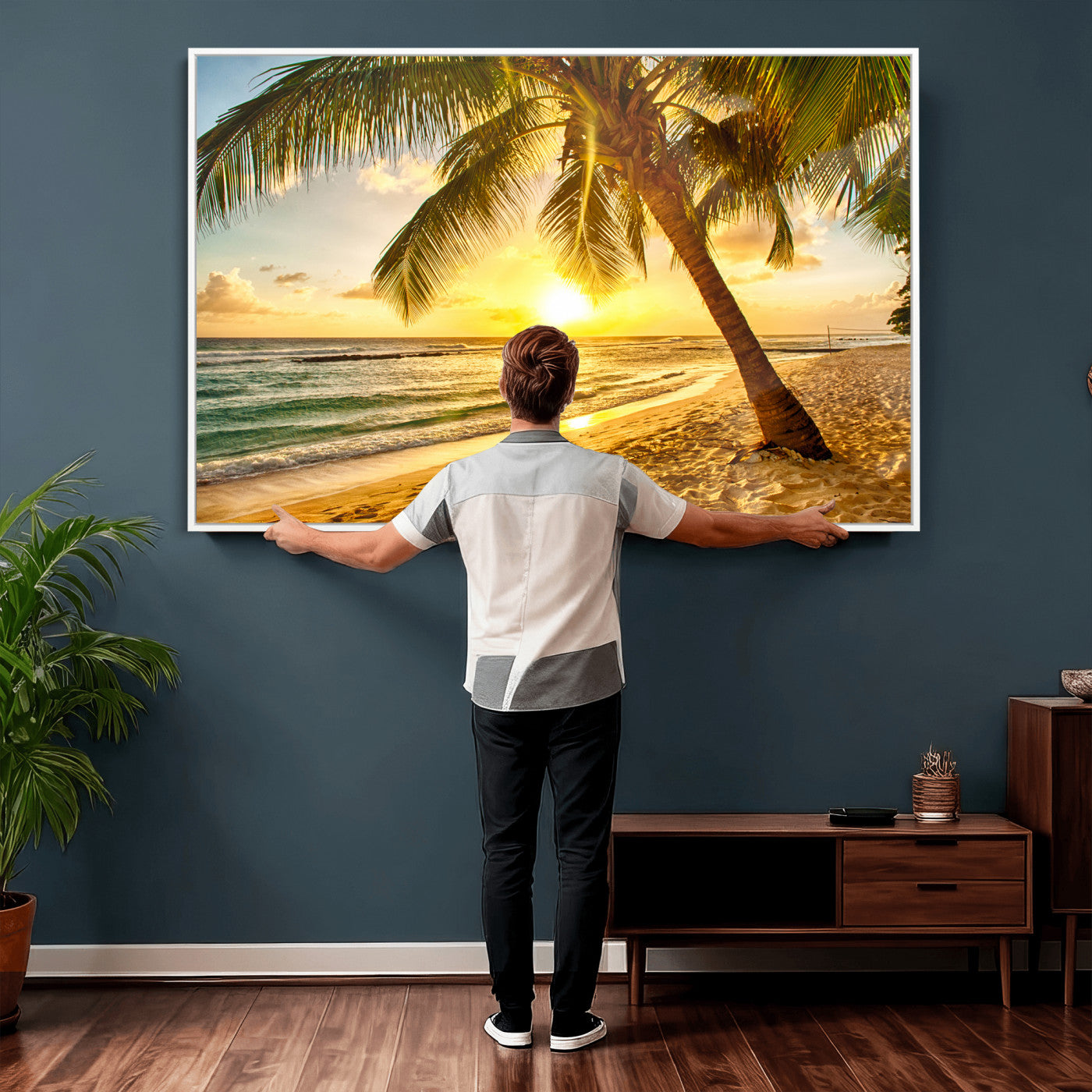 33628-MGV-CV-36X24 - Beach Sunset Canvas Wall Art Print - Tropical Beach Canvas Wall Art Print – Vibrant Palm Trees and