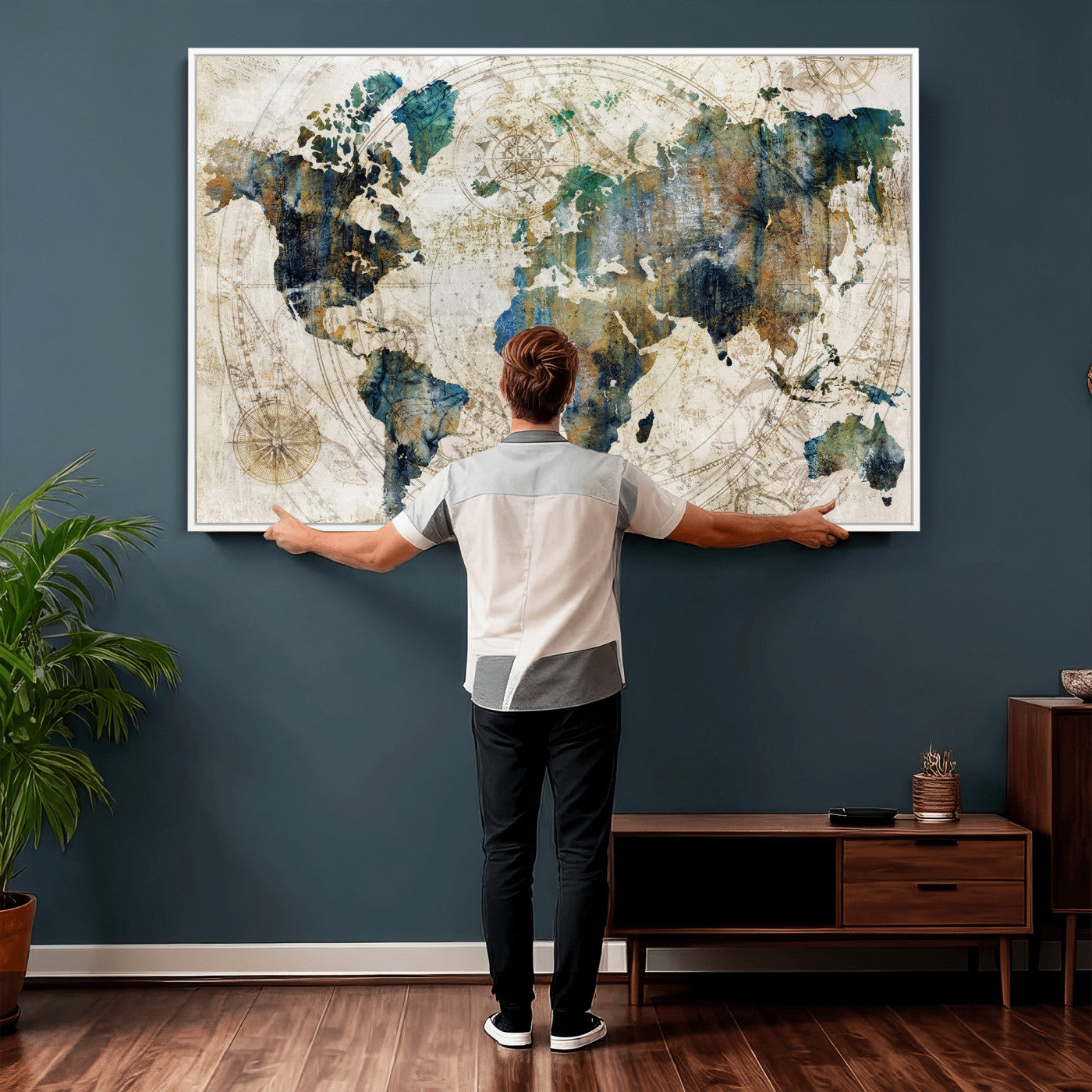 36972-MGV-CV-36X24 - Grunge Abstract World Map Art Print Canvas Print for Office Decor
