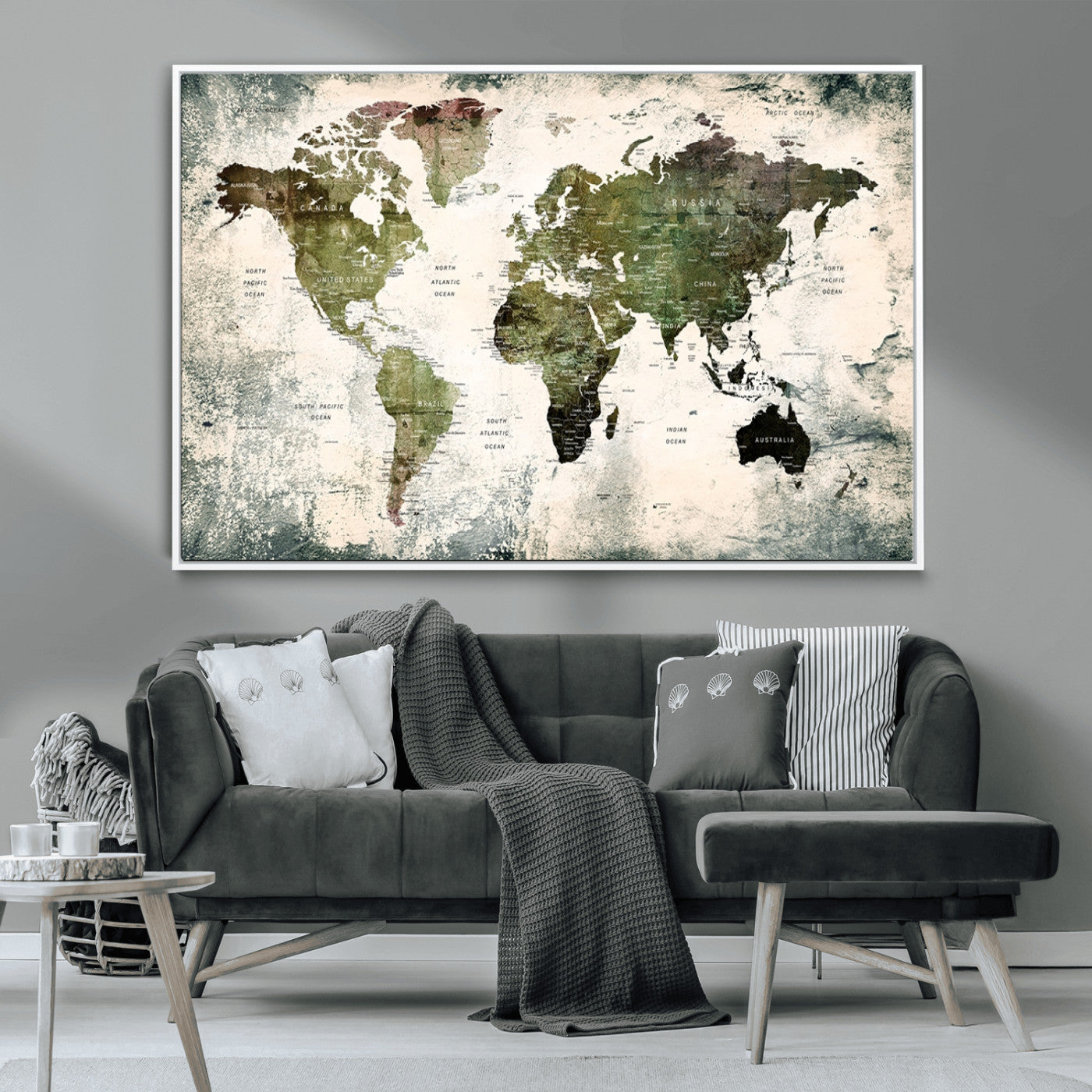 14328-MGV-CV-36X24-Push Pin World Map Canvas Print – Framed Travel Map Wall Art for Couples, Anniversary Gift, Modern Home or Office Decor
