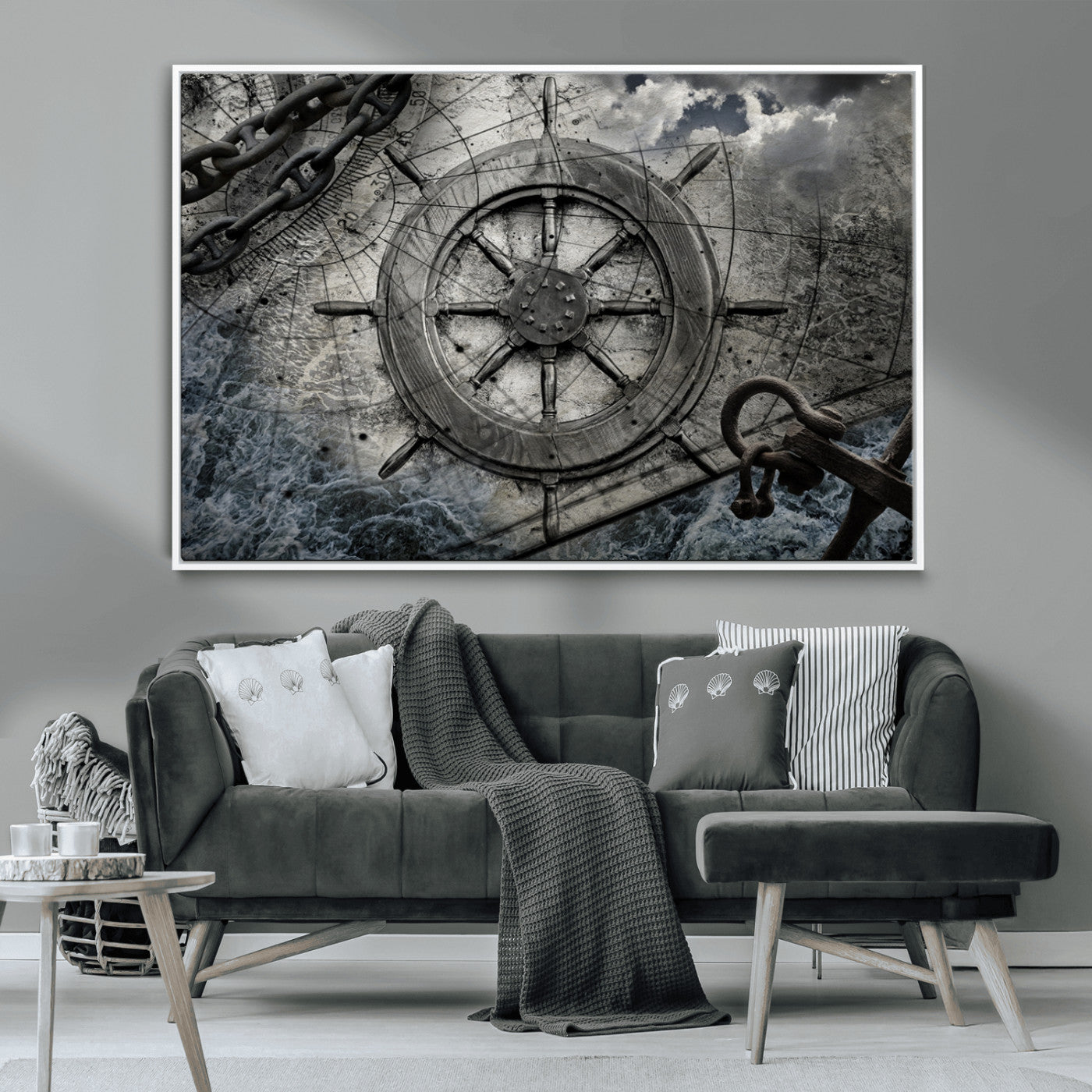 -Ship Steering Wheel Vintage Wall Art Canvas Print