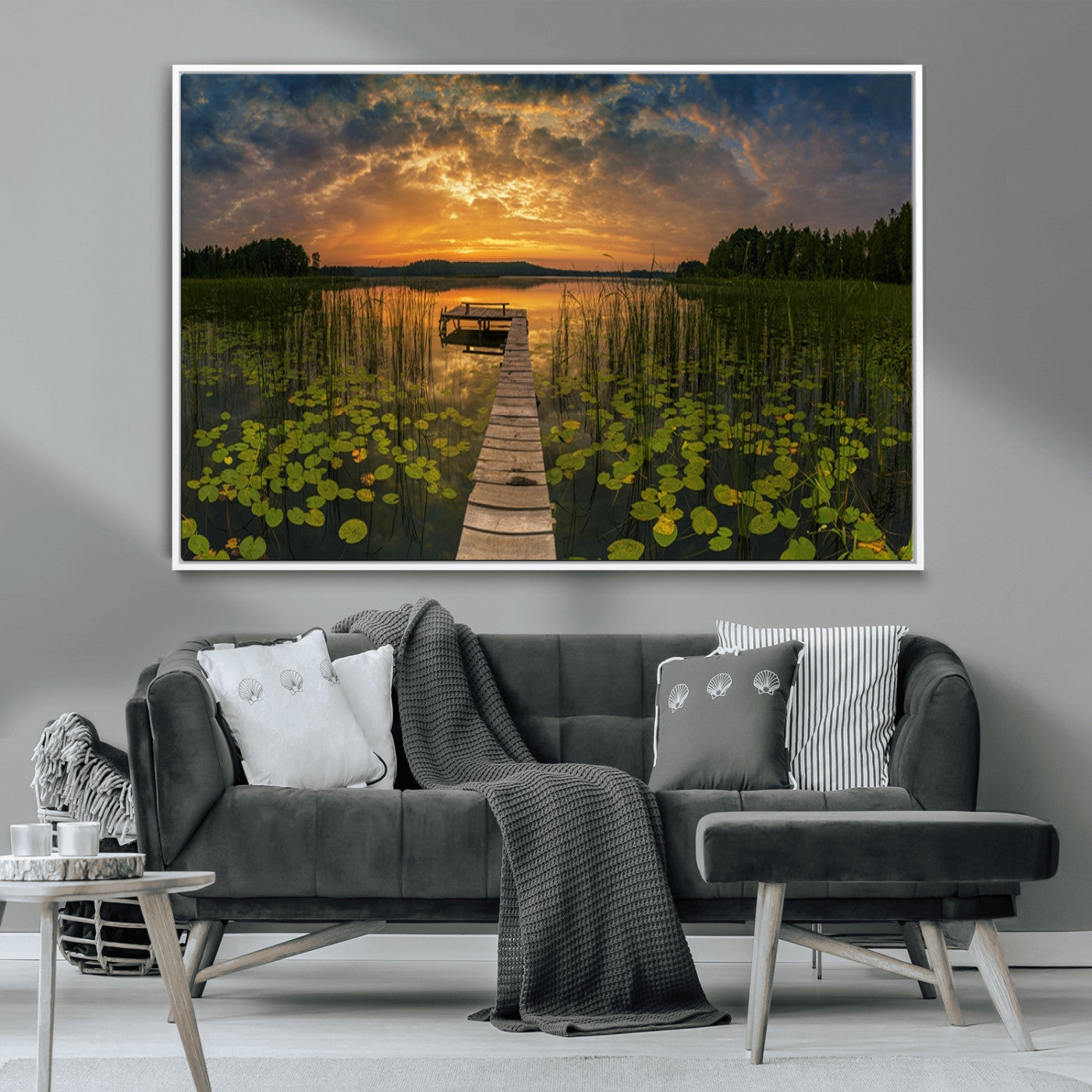 -Lake and Flower Wall Art Canvas Print